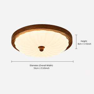dimension chart with walnut trim and shade measurements for walnut pattern acrylic ceiling light