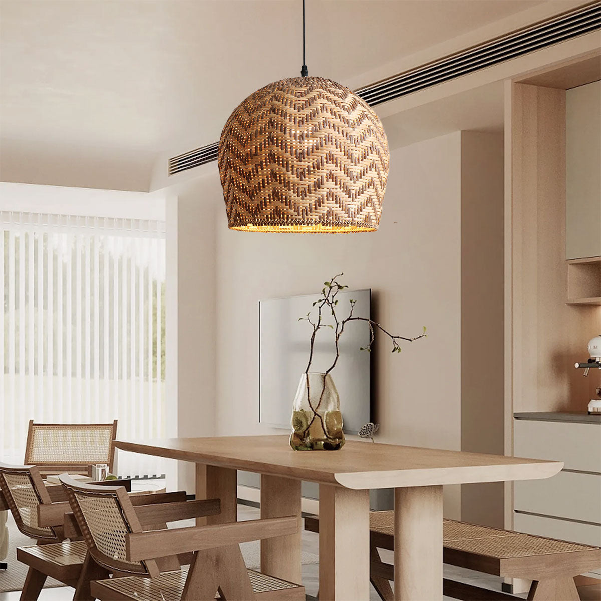 Elegant Woven Rattan Pendant Light with Wave Details