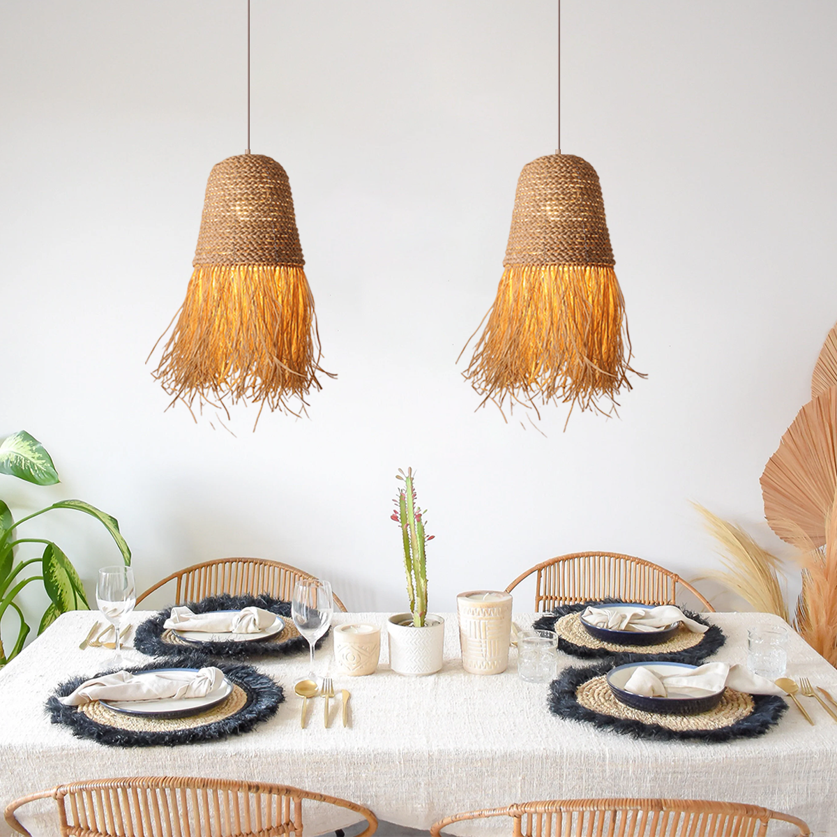 Handcrafted Woven Grass Vine Hat LED Pendant Light