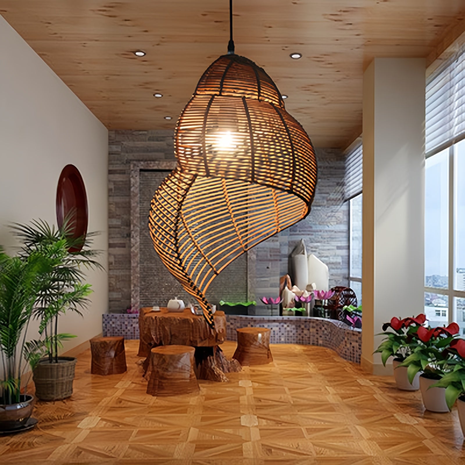 Creative Rattan Conch Pendant Light for Home Lighting Decor