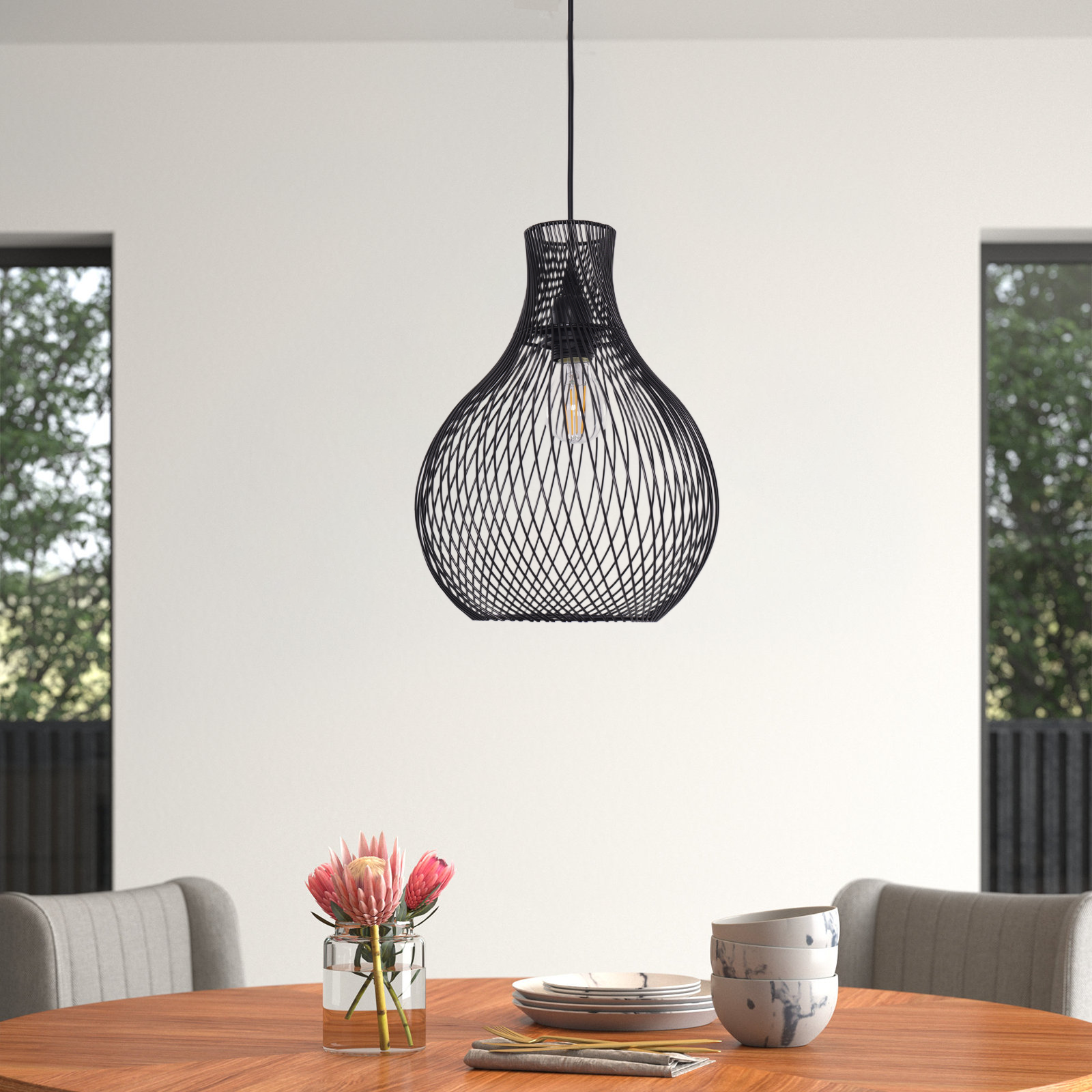 Modern Black Iron Pendant Light Industrial Geometric Design for