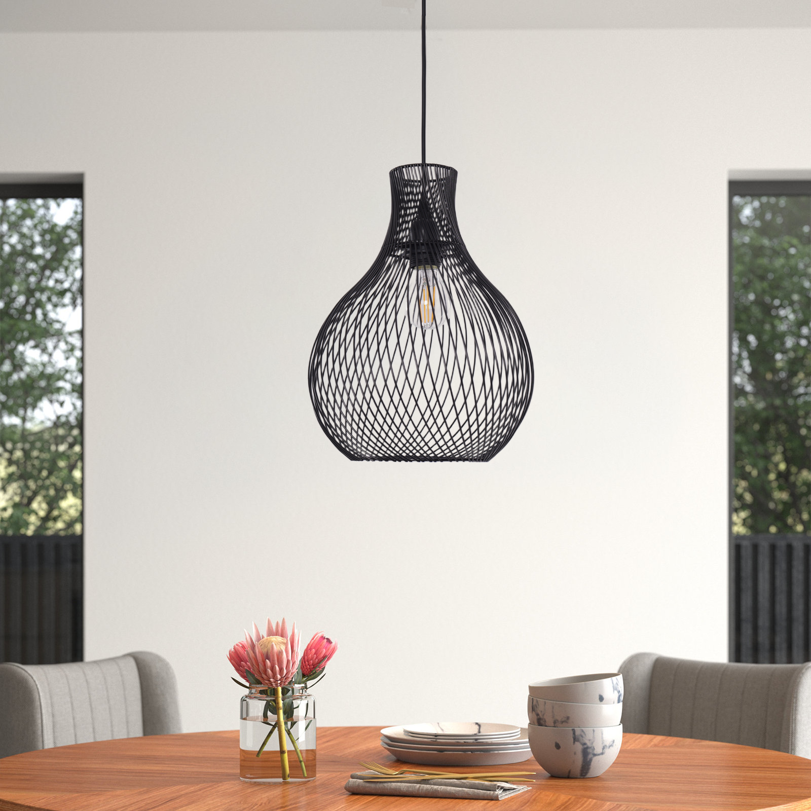 Minimalist Black Wire Cage Pendant Light for Home Decor