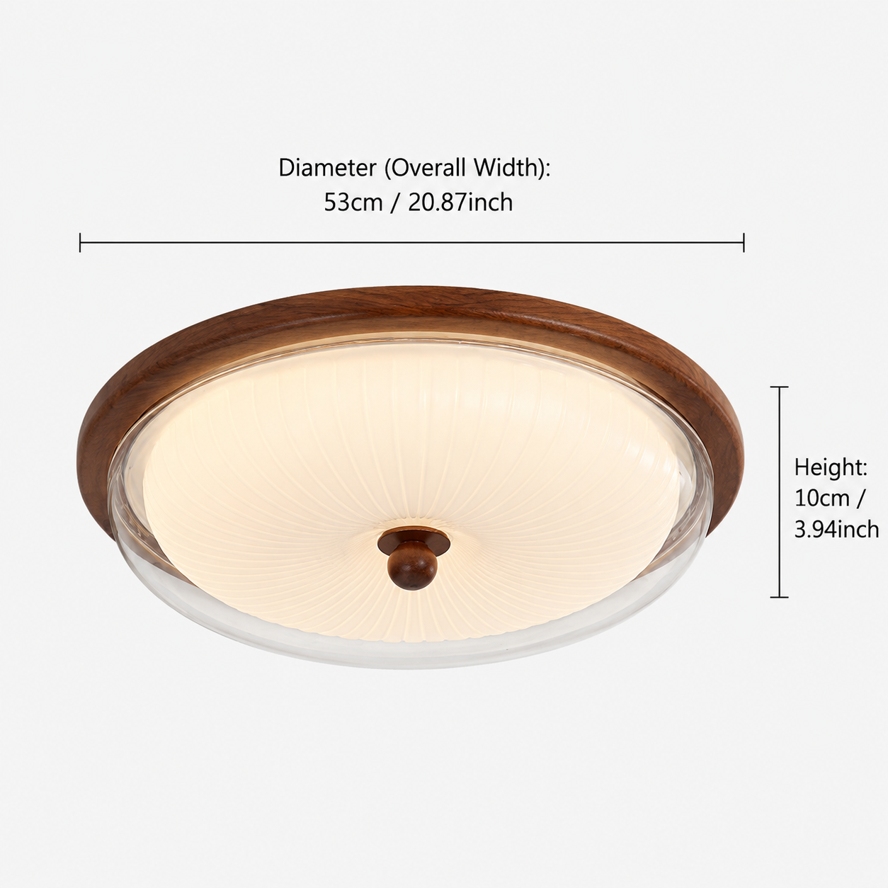 dimension chart with shade width and height for walnut acrylic shade ceiling light