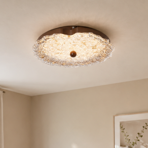 walnut ripple acrylic ceiling light with rippled acrylic shade on a ceiling