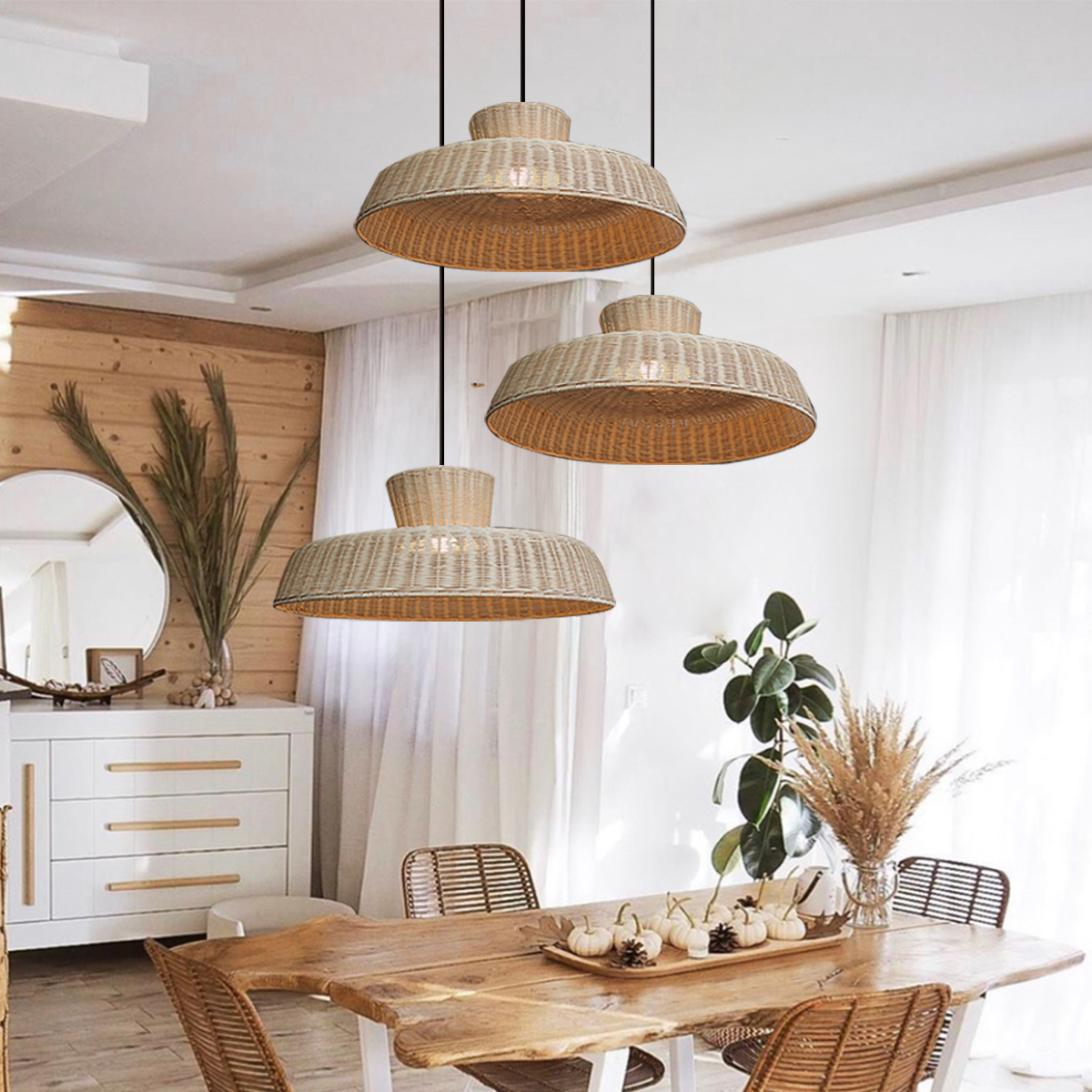 Rustic Elegance Handwoven Rattan Dome Pendant Light