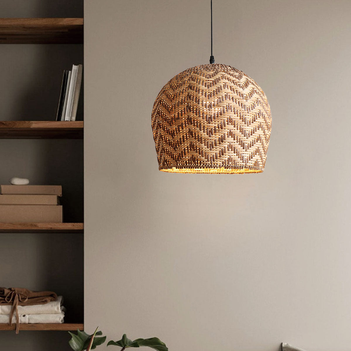 Elegant Woven Rattan Pendant Light with Wave Details