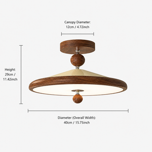 dimension chart with globe and canopy measurements for walnut two globe ceiling light