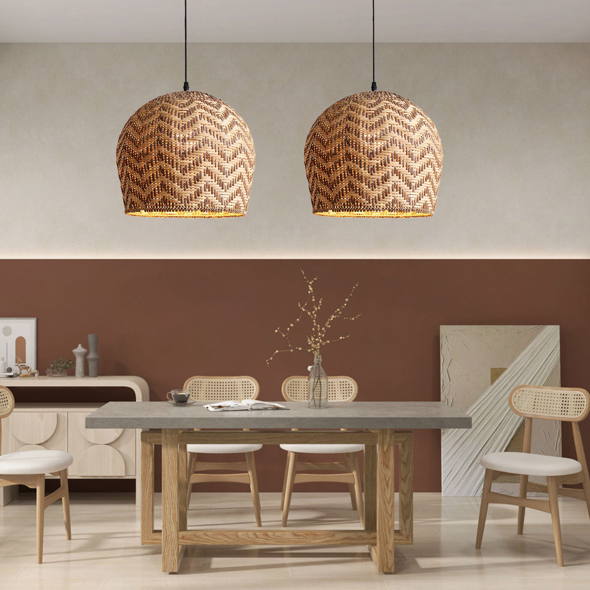 Elegant Woven Rattan Pendant Light with Wave Details