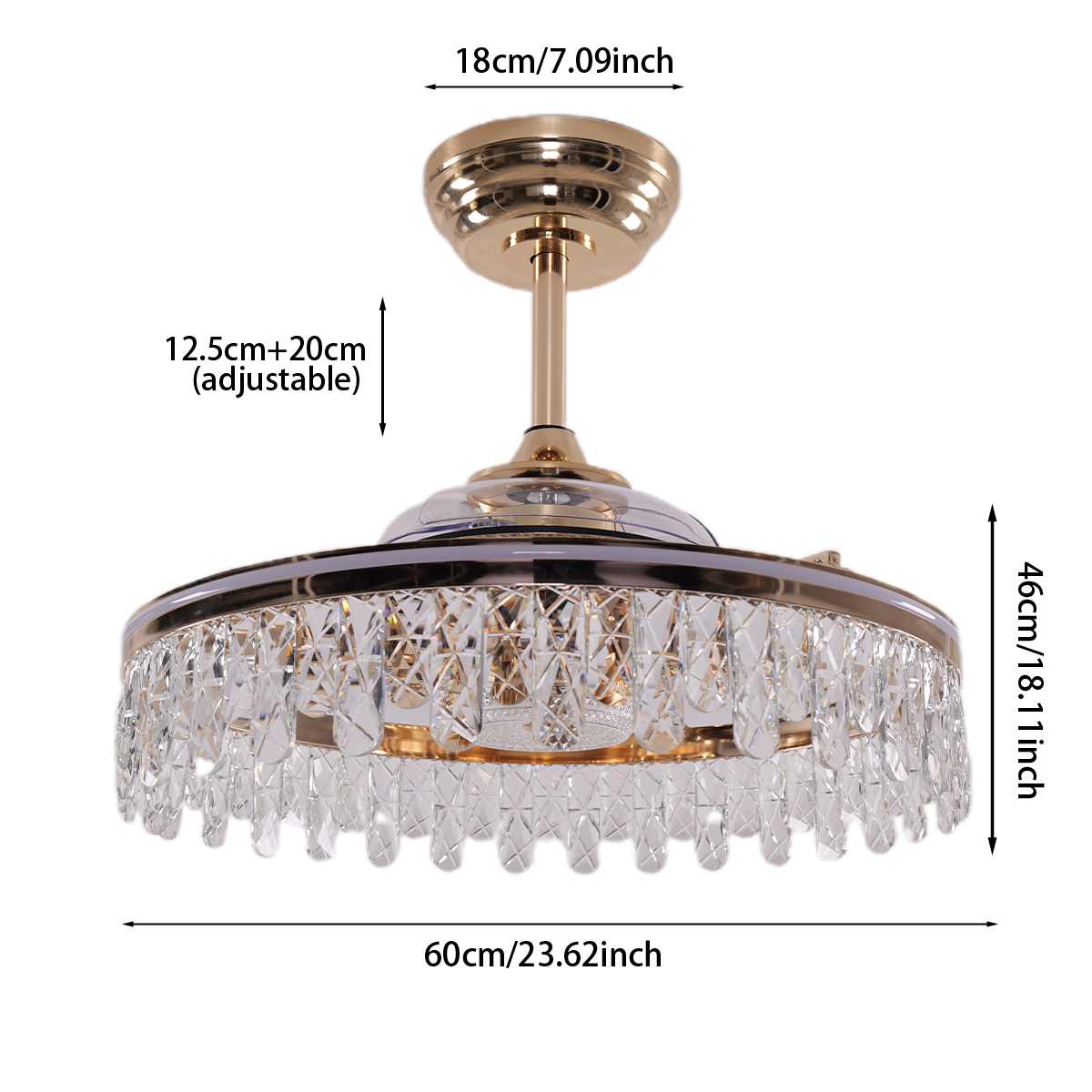 Elegant Quiet Ambiance Gold Crystal Ceiling Fan Light