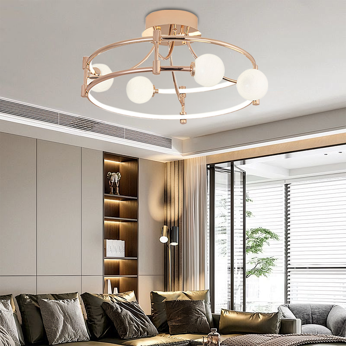 Modern Gold LED Ceiling Light with Glass Globes and Colour Changing