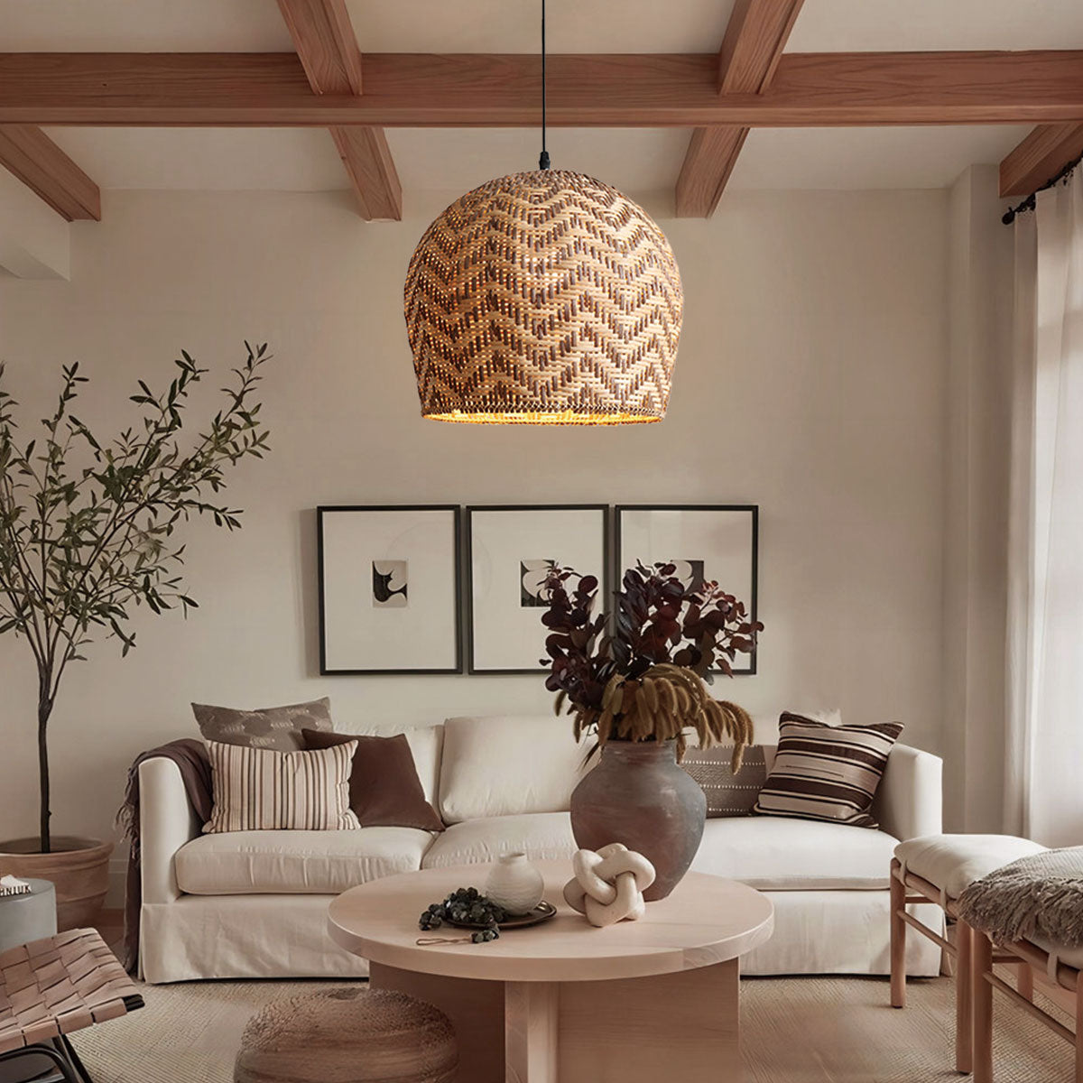 Elegant Woven Rattan Pendant Light with Wave Details