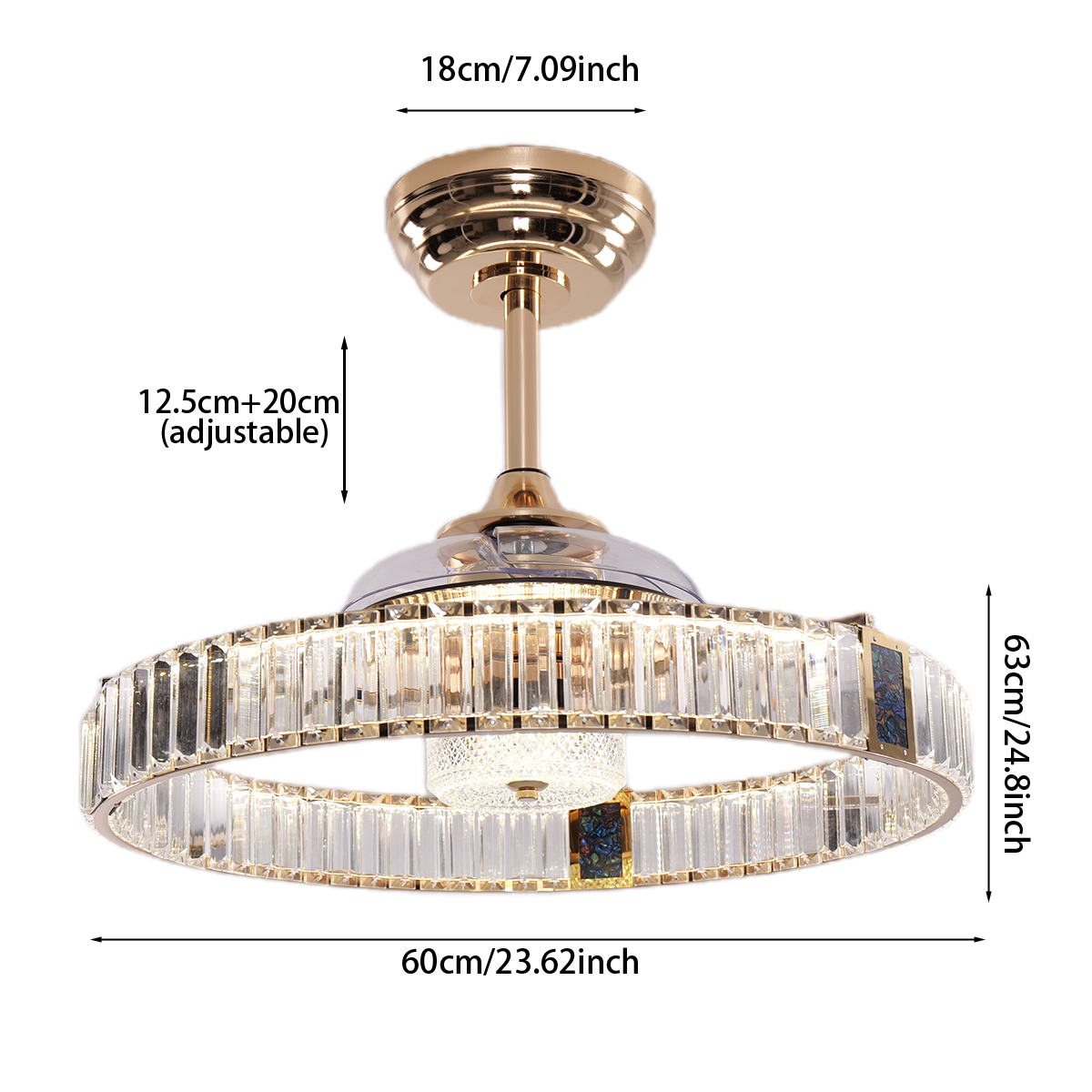 Elegant Gold Silent Ceiling Fan Lamp with Crystal Accent