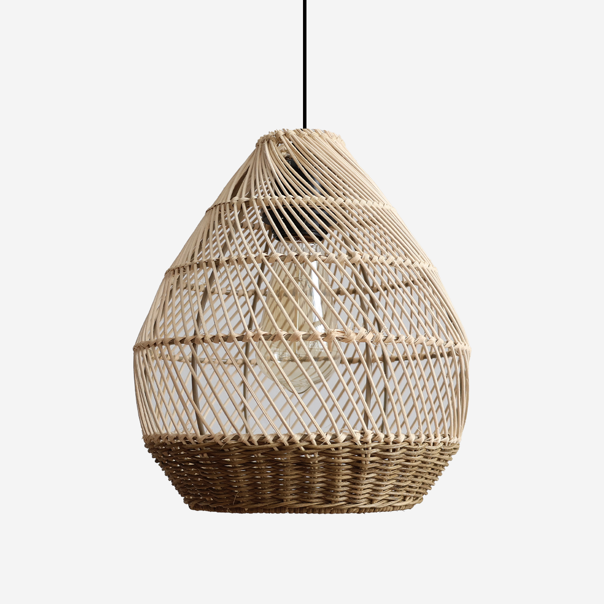 Handwoven Boho Teardrop Design Rattan Iron Pendant Light