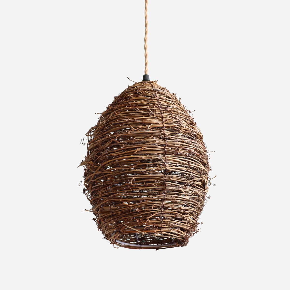 Handcrafted Rustic Woven Rattan and Iron Pendant Light