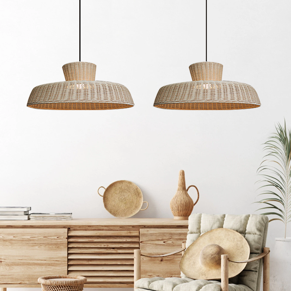 Rustic Elegance Handwoven Rattan Dome Pendant Light