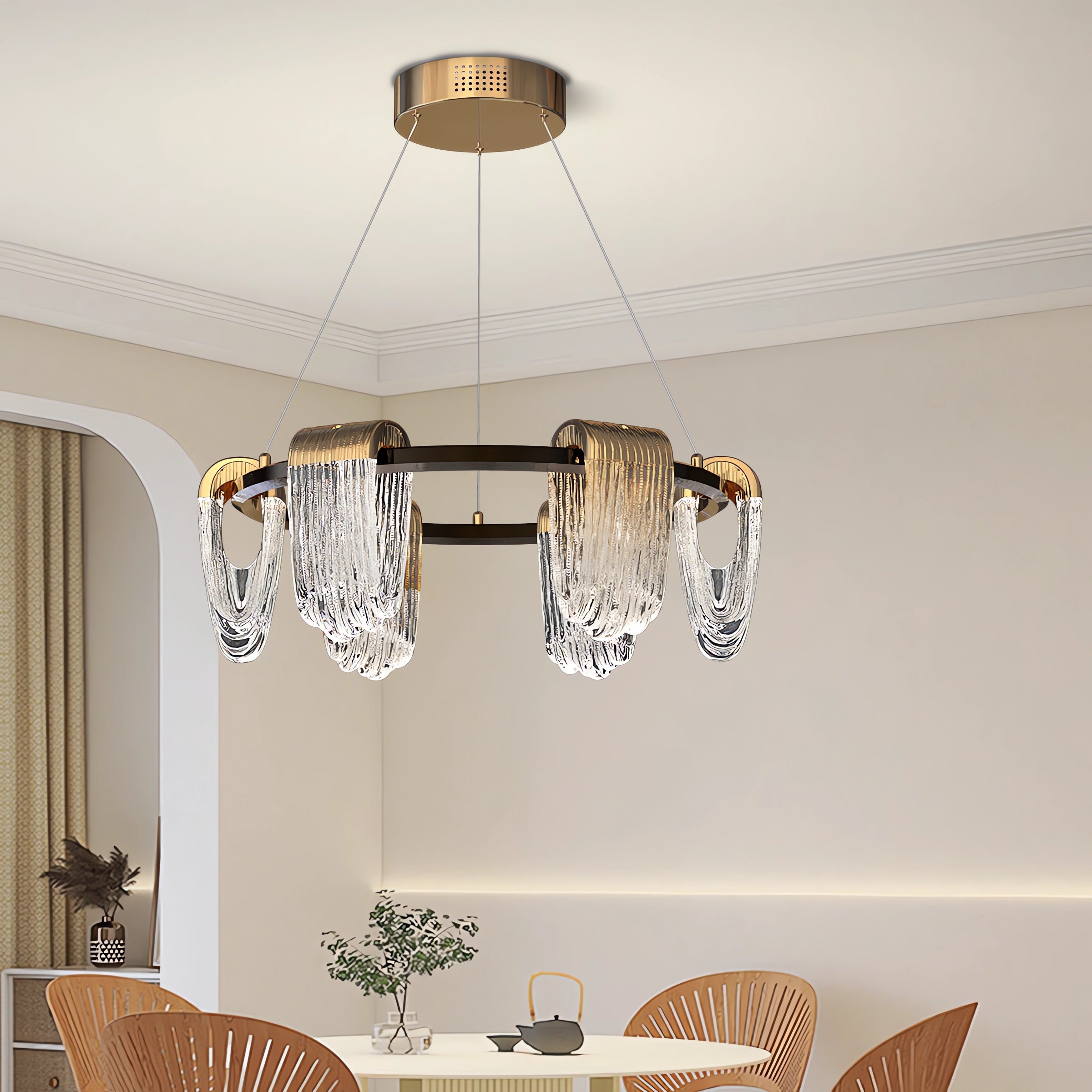 Modern Gold Acrylic LED Pendant Light with Cascading Curves