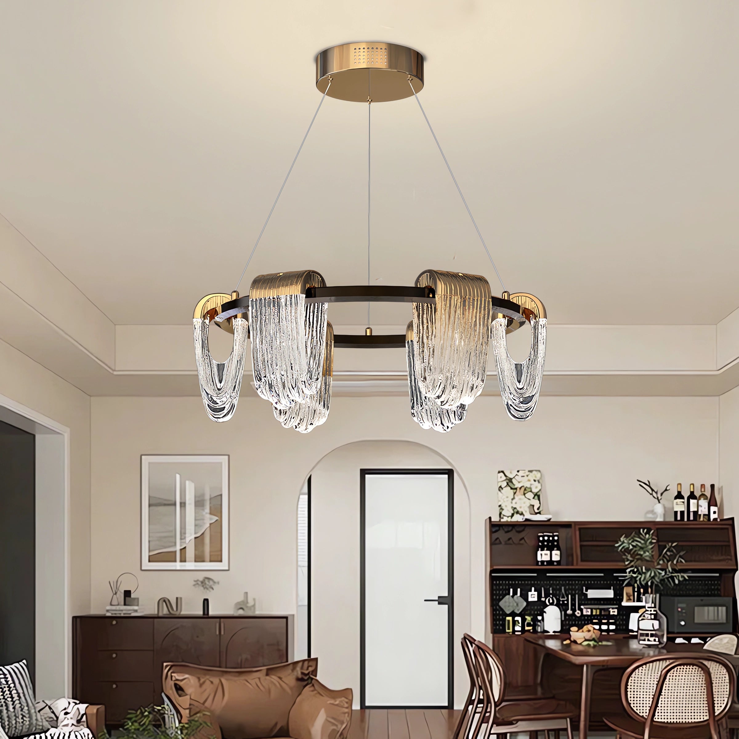 Modern Gold Acrylic LED Pendant Light with Cascading Curves