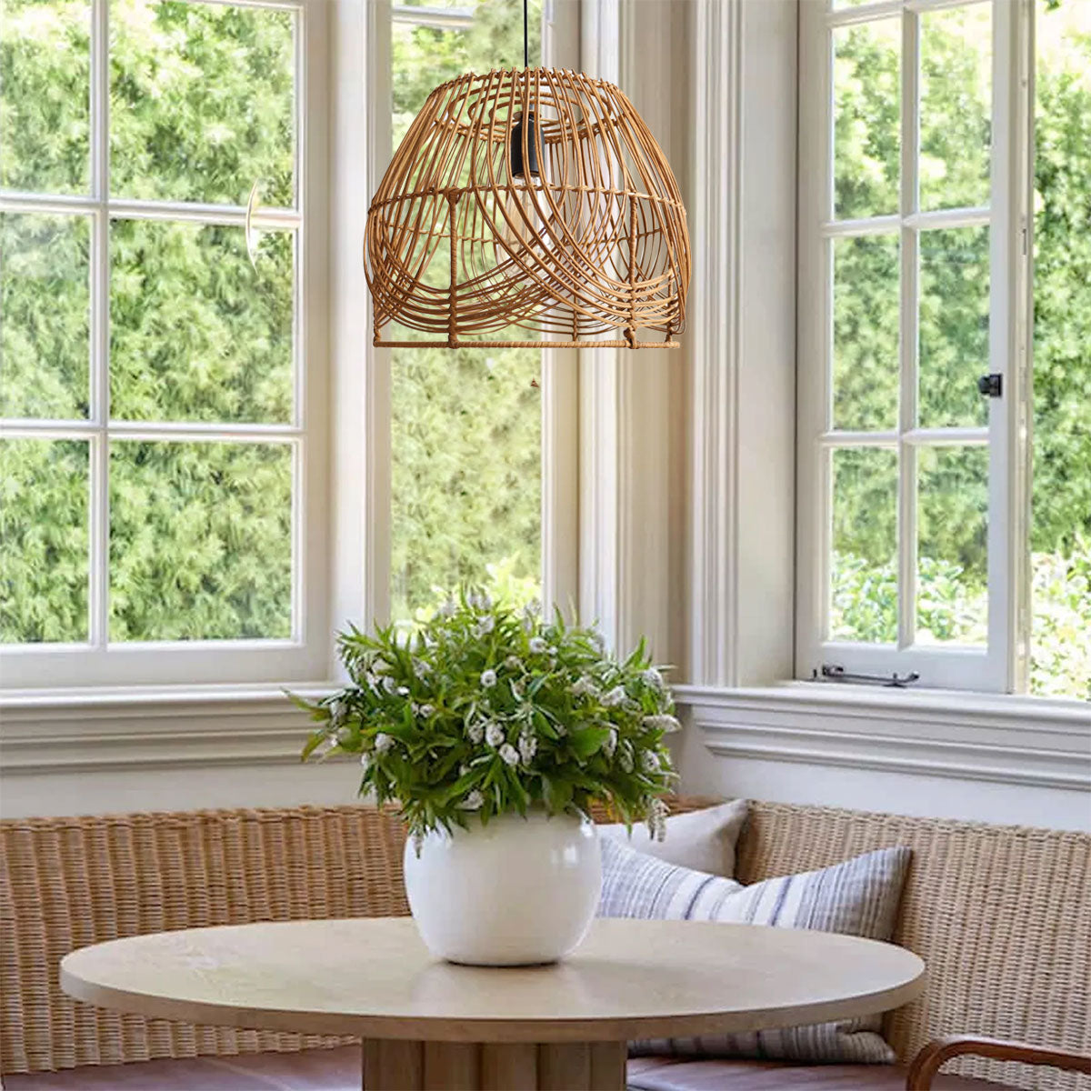 Rustic Woven Rattan Pendant Light for Living Spaces