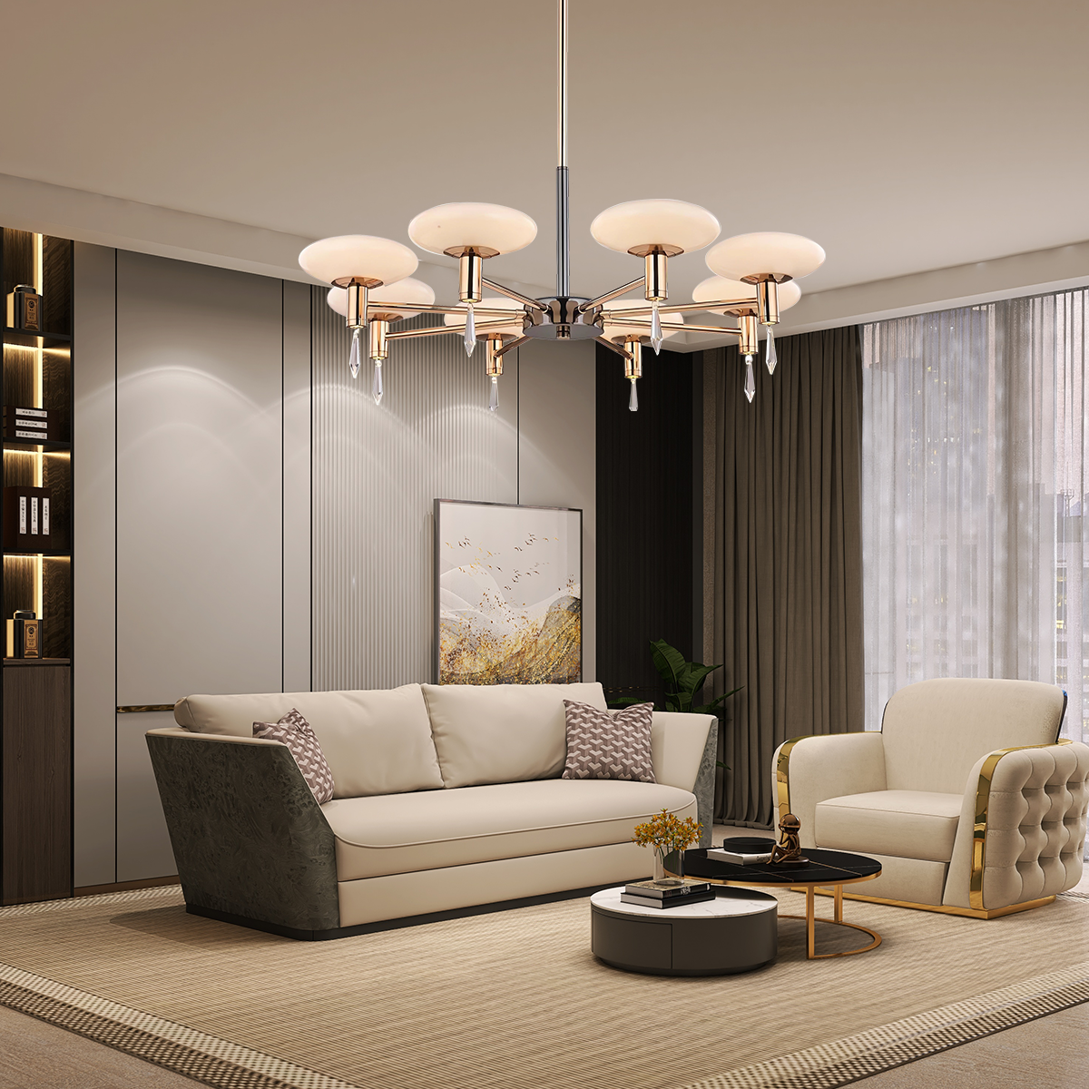 Modern Gold LED Chandelier with Glass Shades