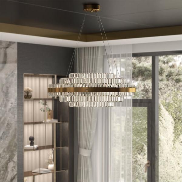 Tiered Crystal LED Pendant Light in Brass Ring