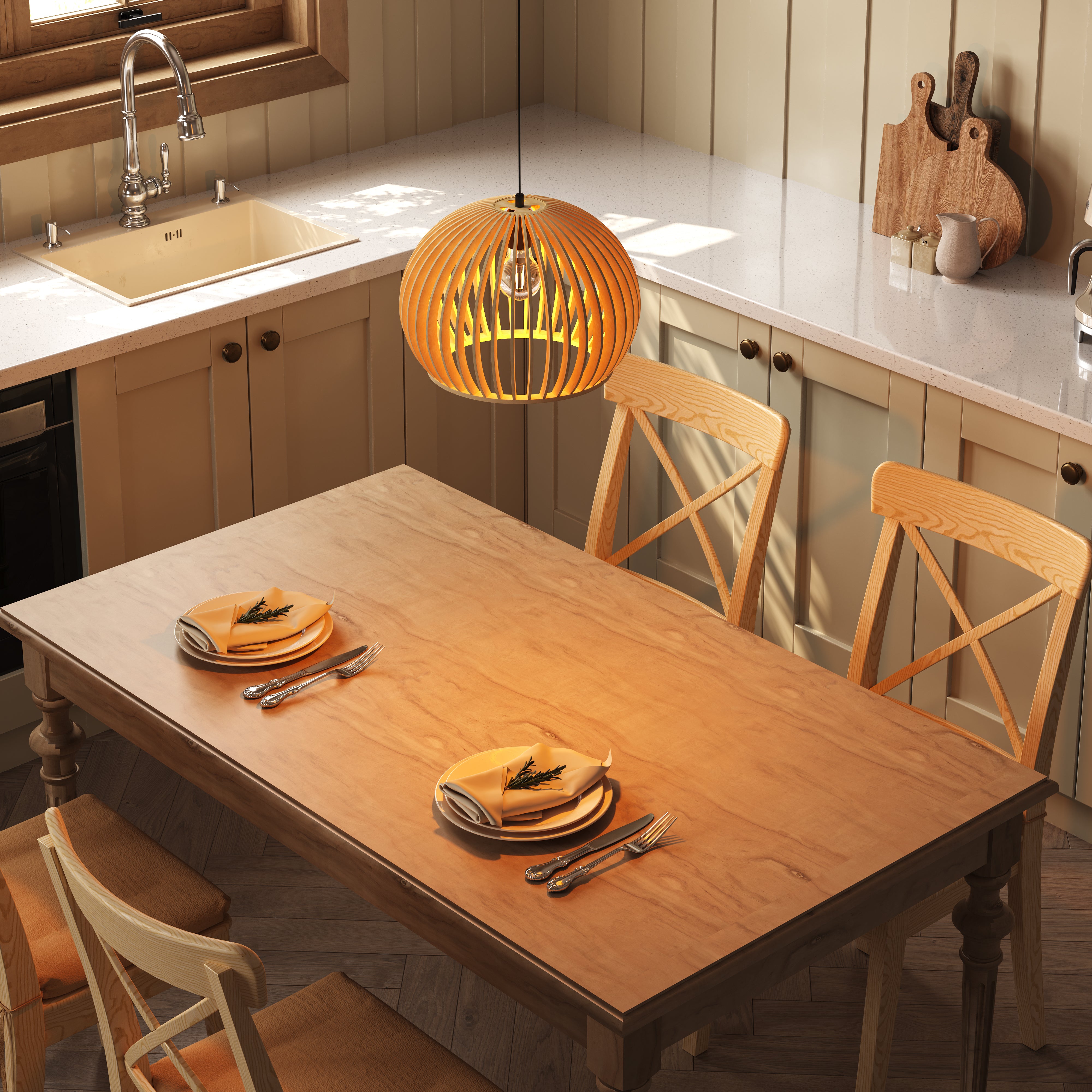 Shadome-Wooden Pendant Light Modern Rustic Hanging Lamp for Living Room Kitchen