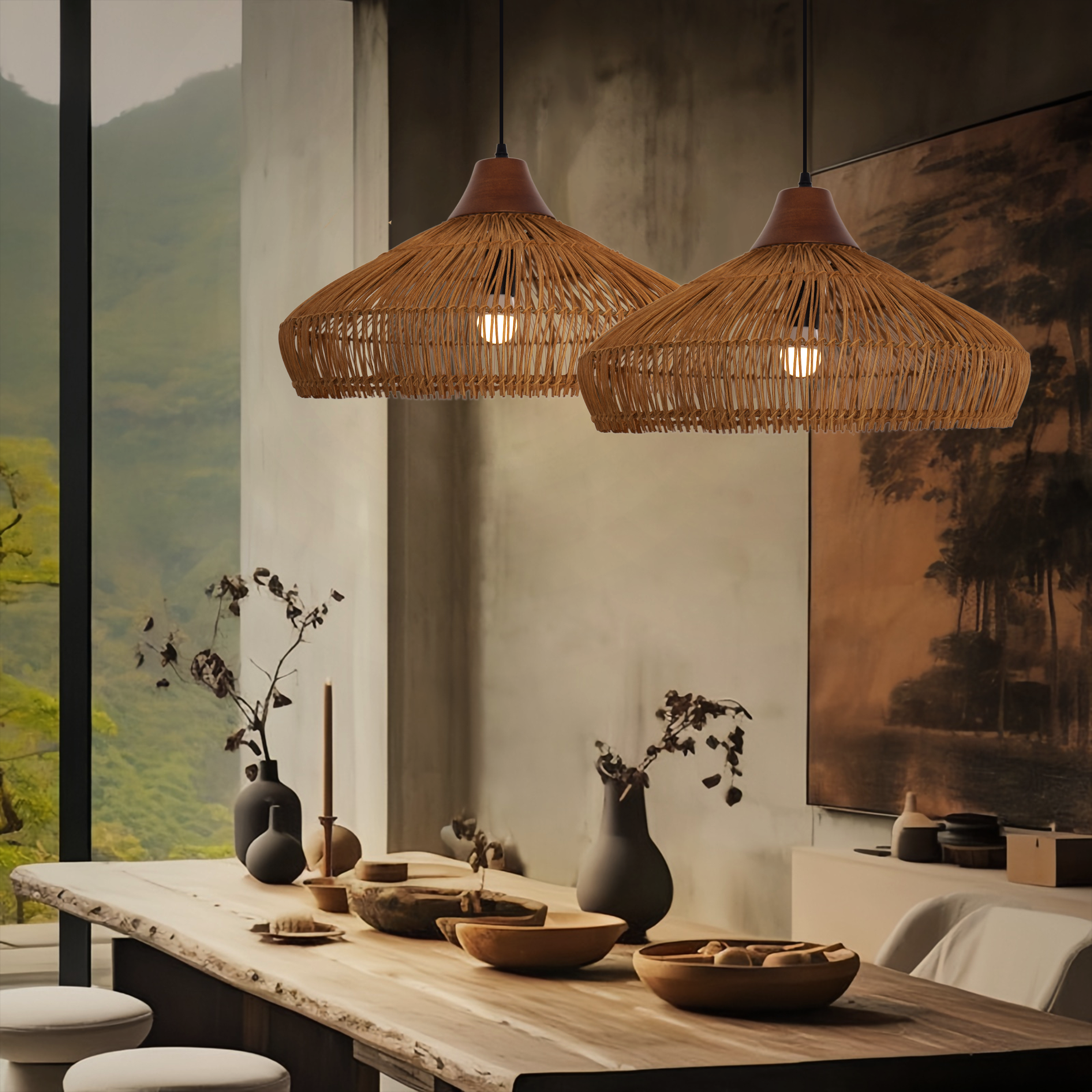 Handmade Bamboo Pendant Lighting for Kitchen Living Rooms