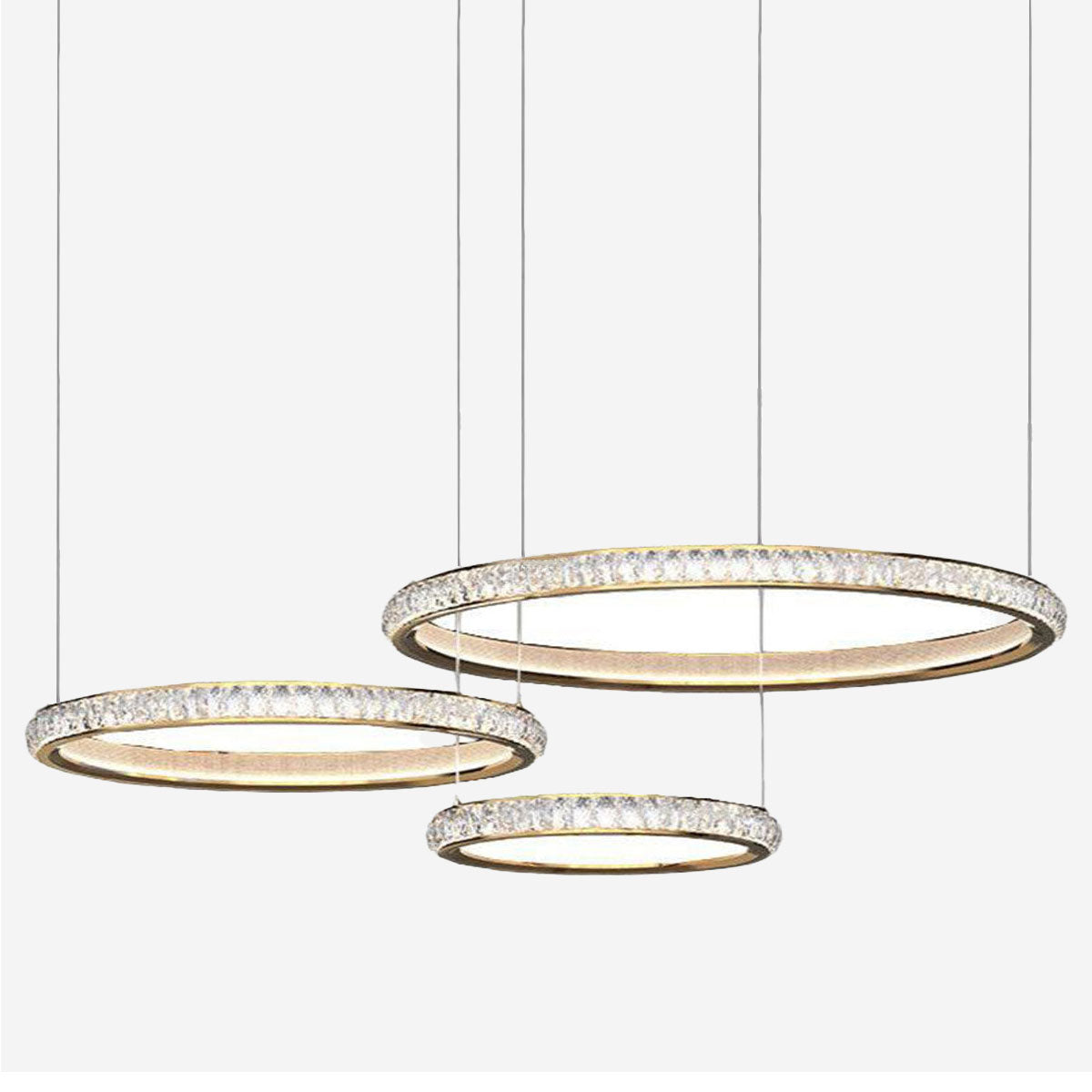 Modern Crystal LED Triple-Ring Pendant Light