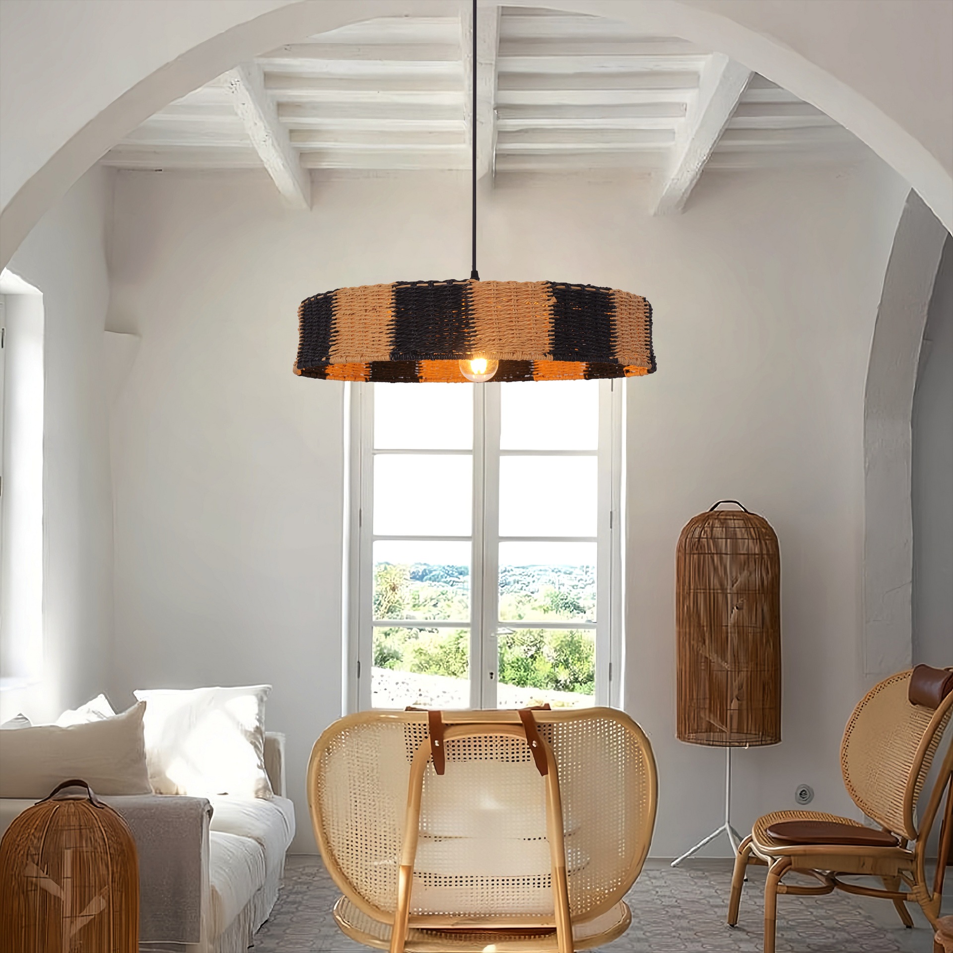 Handwoven Paper Rope Pendant Light Warm Modern Glow