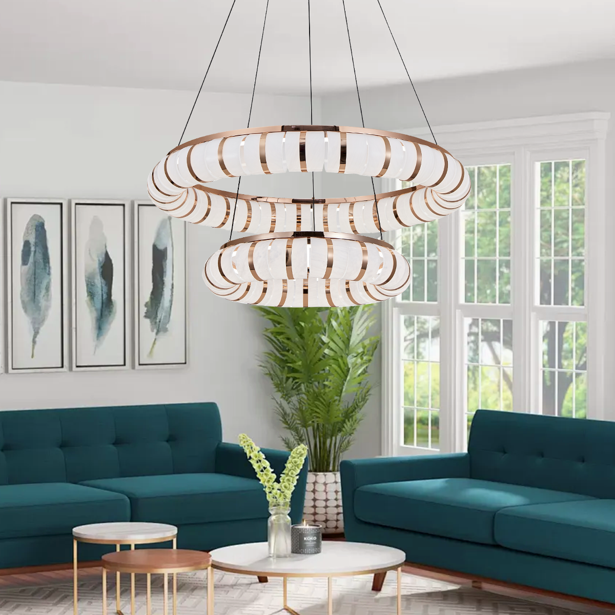 Dual-Ring Modern LED Pendant Light with Adjustable Suspension