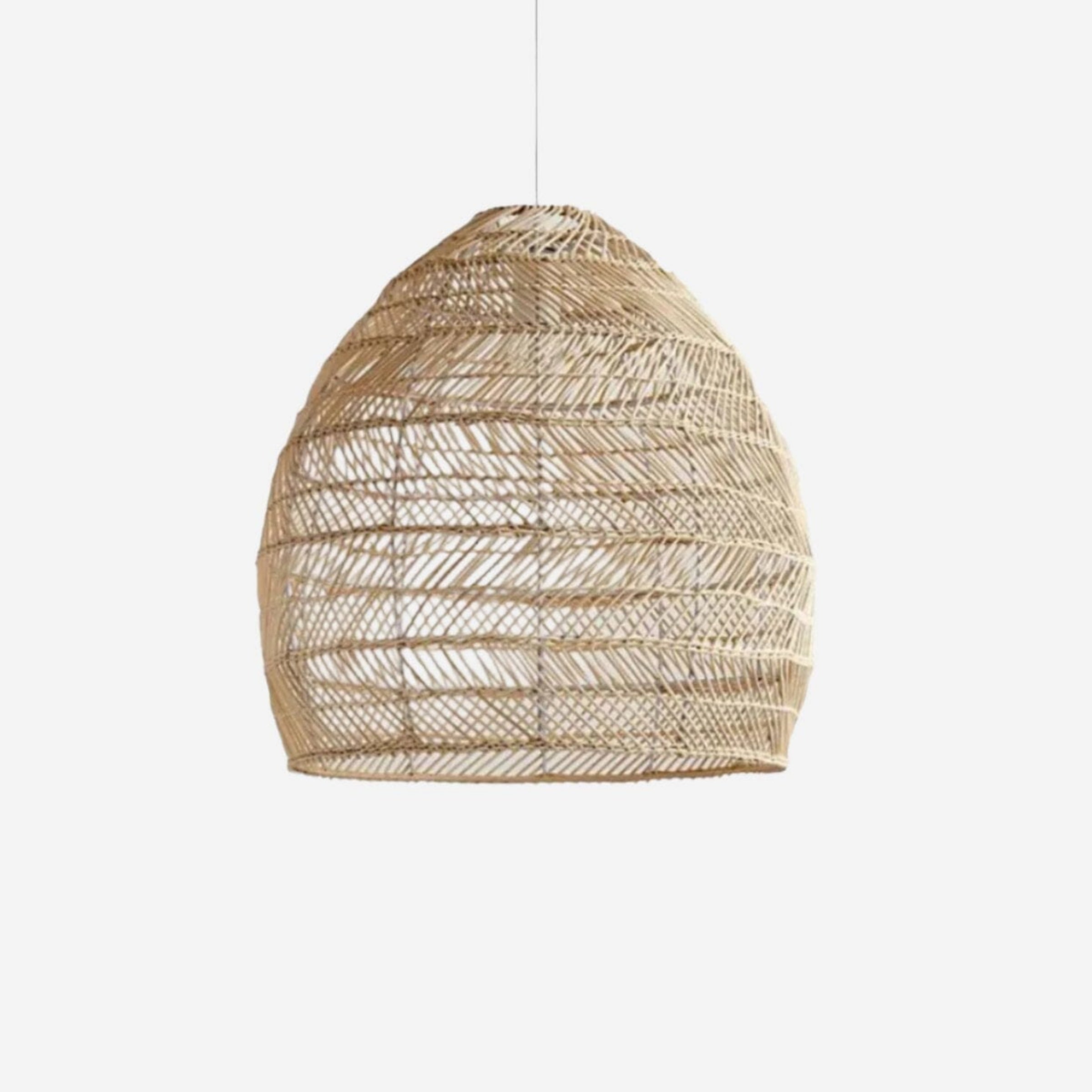 Unlit natural rattan pendant shade without inner sphere on white background