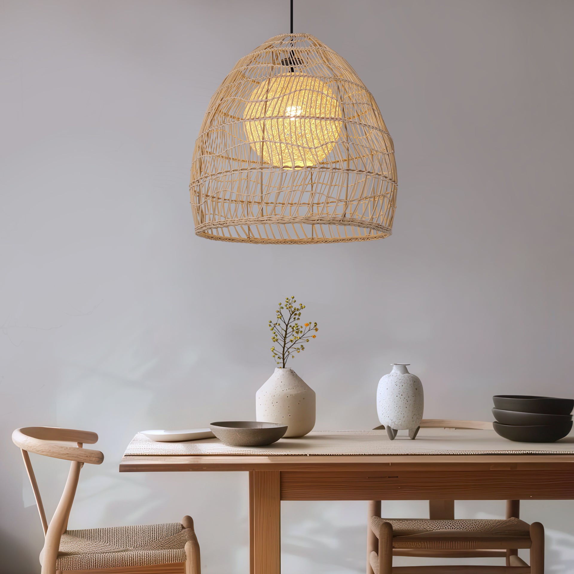 Handcrafted Rattan Pendant Light – Rustic Ceiling Hanging Lamp Living Room Dining Room & Kitchen
