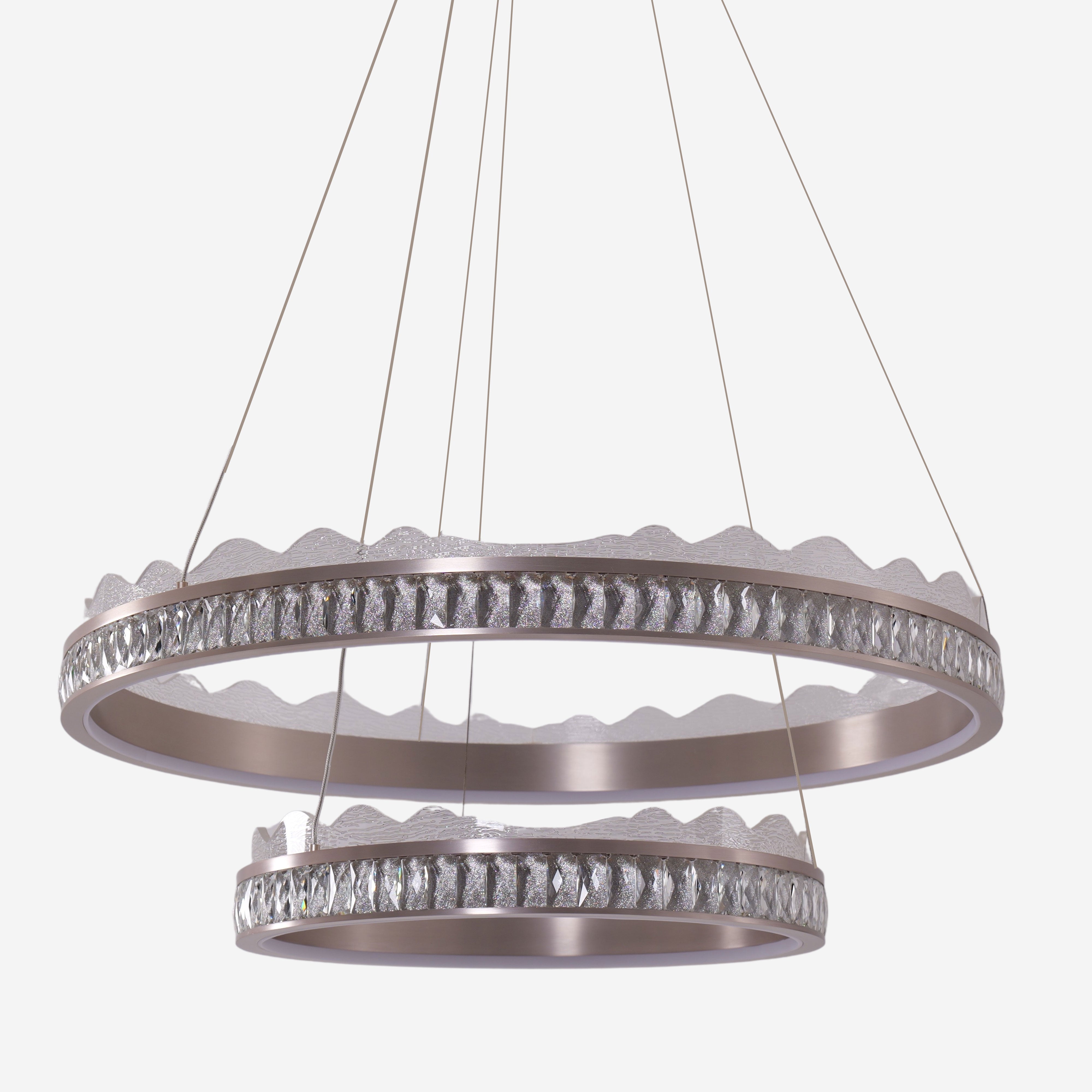 Golden Crystal Dual-Ring LED Pendant Light in Modern Aluminum Design