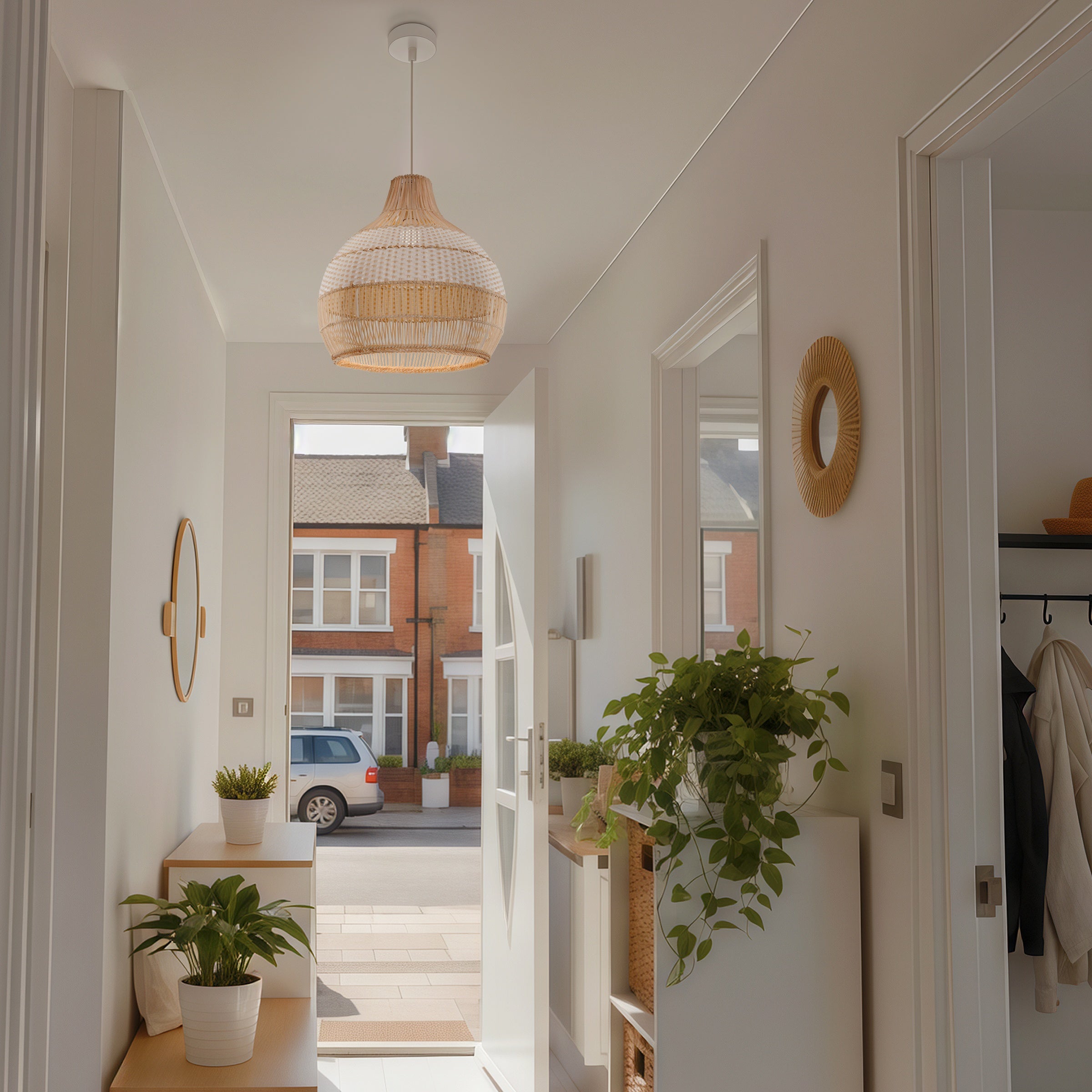 Dewlight-Handwoven White Rattan Light Pendant | Pendant Lamp Kitchen Island