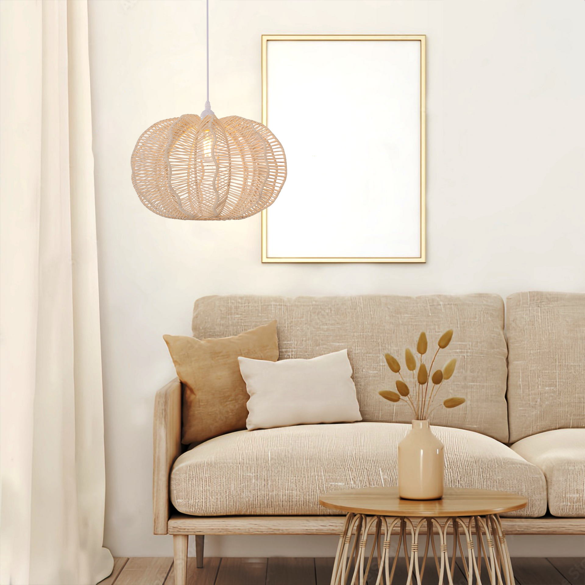 Woven Rattan Ceiling Light Serene Ambiance