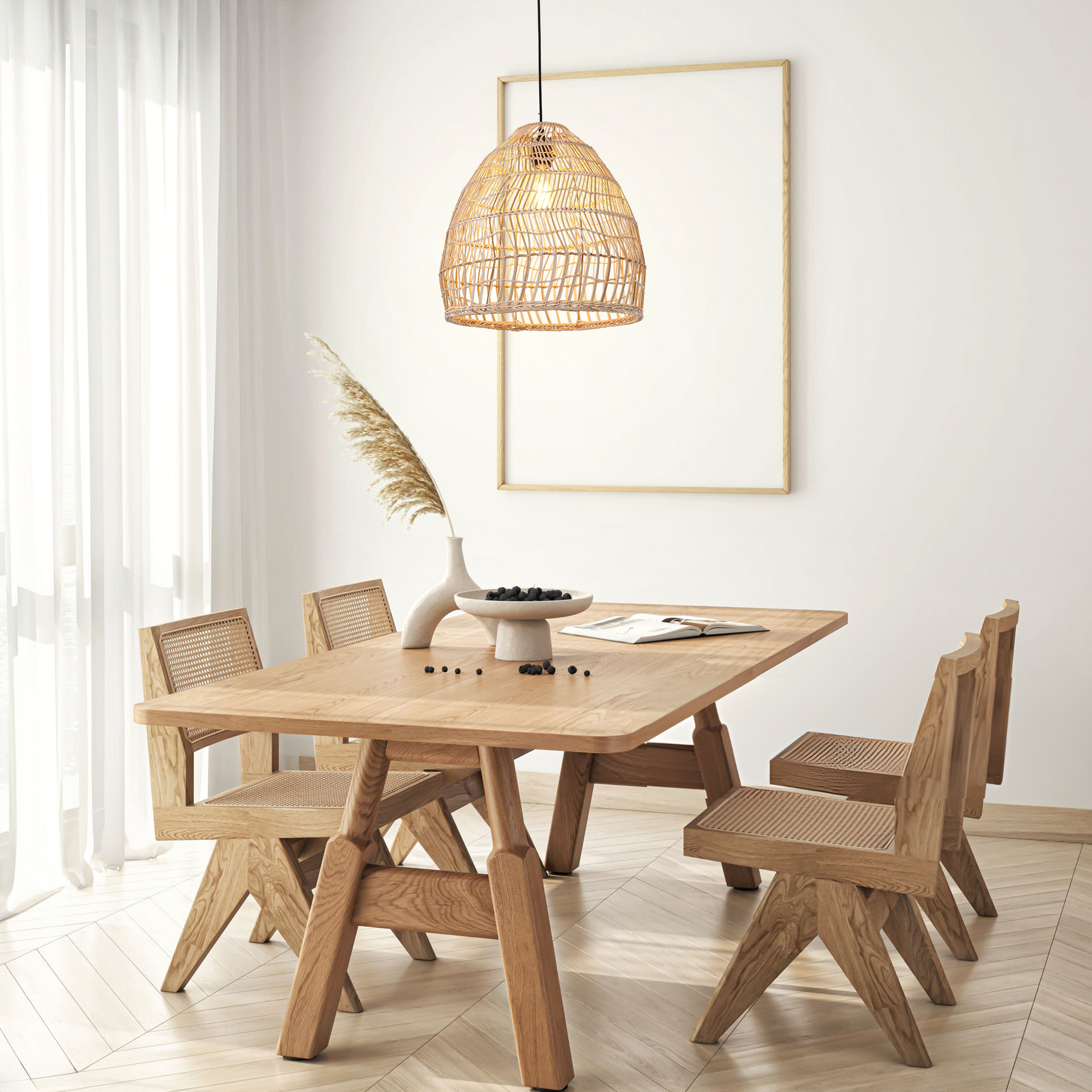 Rattan Pendant Light Kitchen Woven Dome Design Rustic Interiors