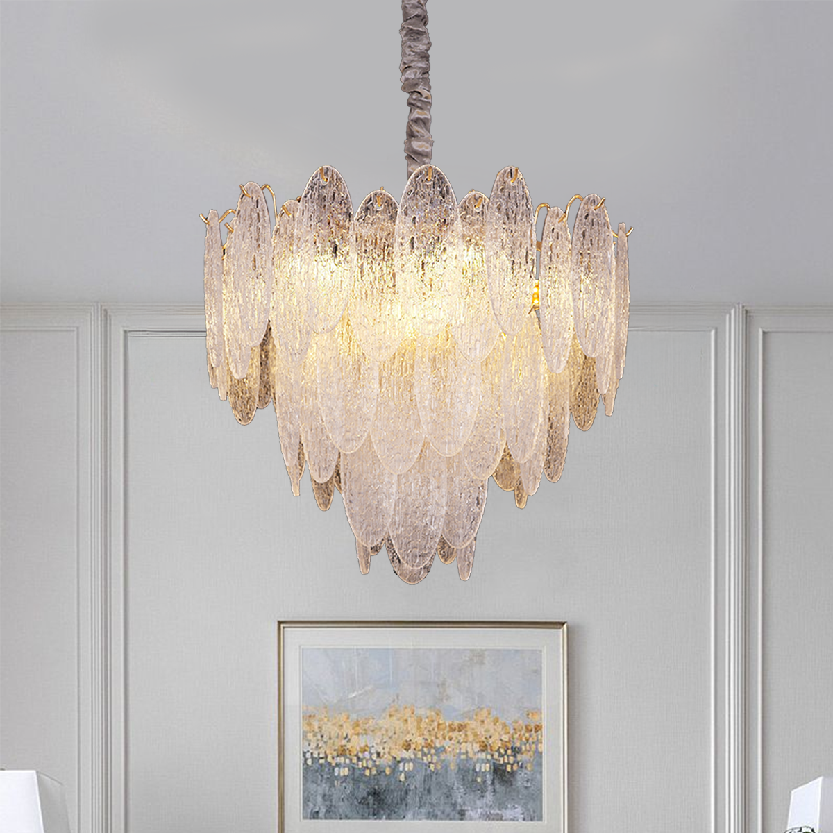 Elegant Layered Design Champagne Gold Luxury Glass Chandelier