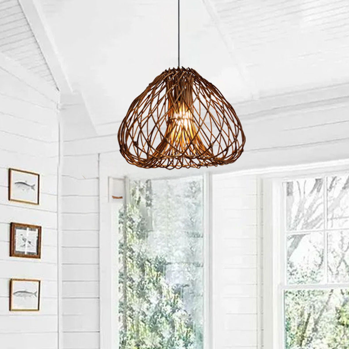 Natural Woven Rattan Pendant Light for Rustic Interiors