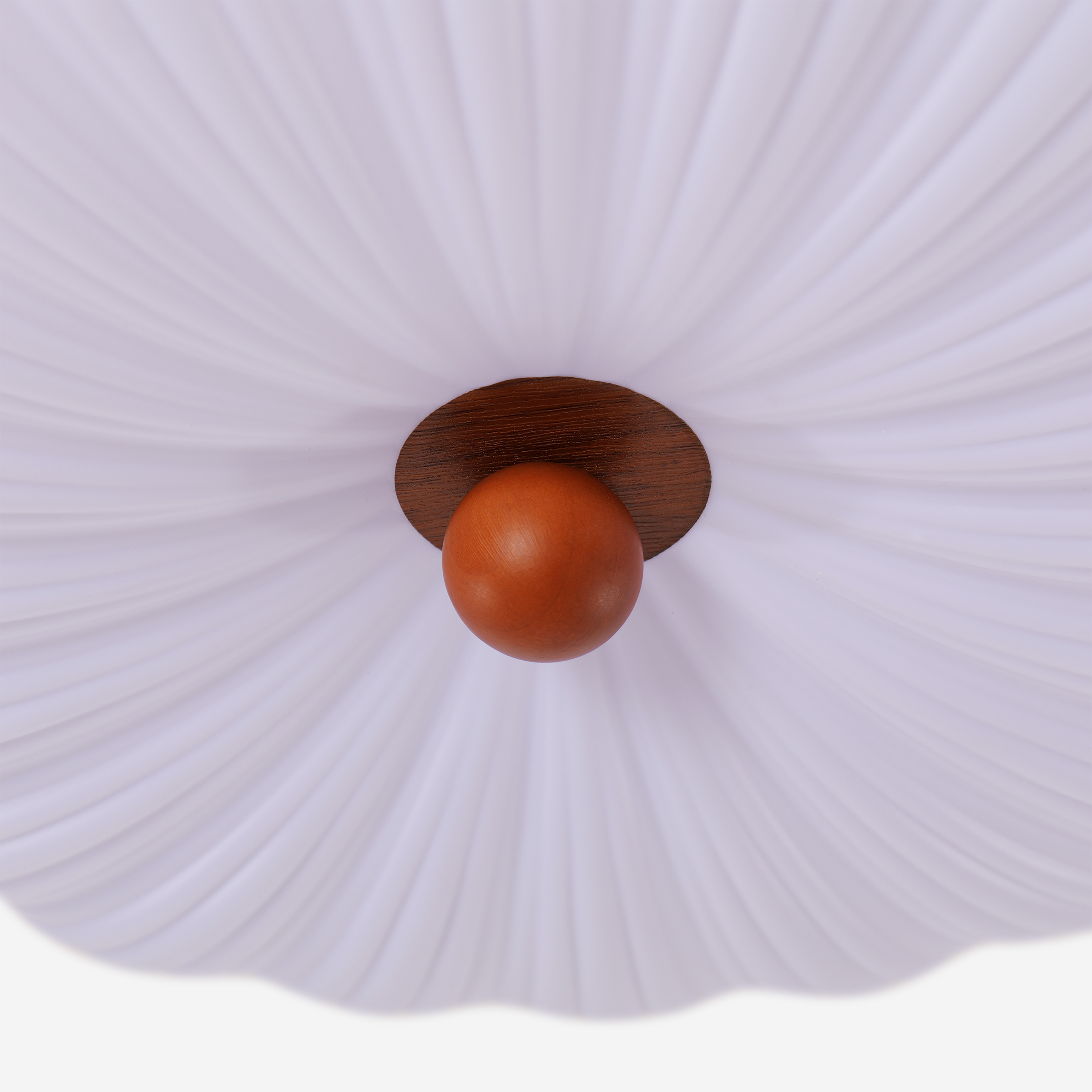 walnut scalloped acrylic ceiling light with shade texture and trim detail