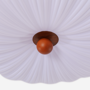 walnut scalloped acrylic ceiling light with shade texture and trim detail
