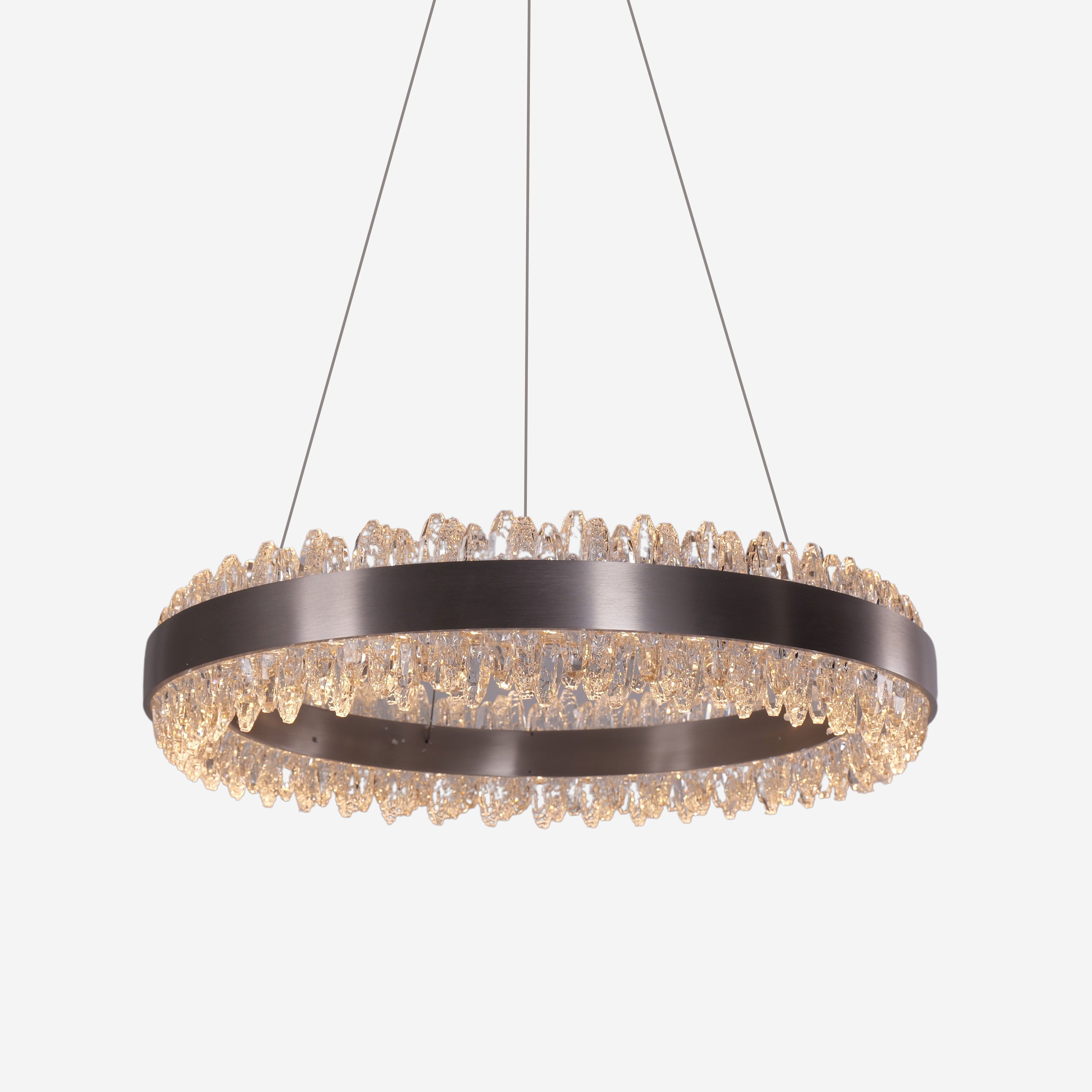 Stylish Gold LED Circular Pendant Light with Crystal Edges