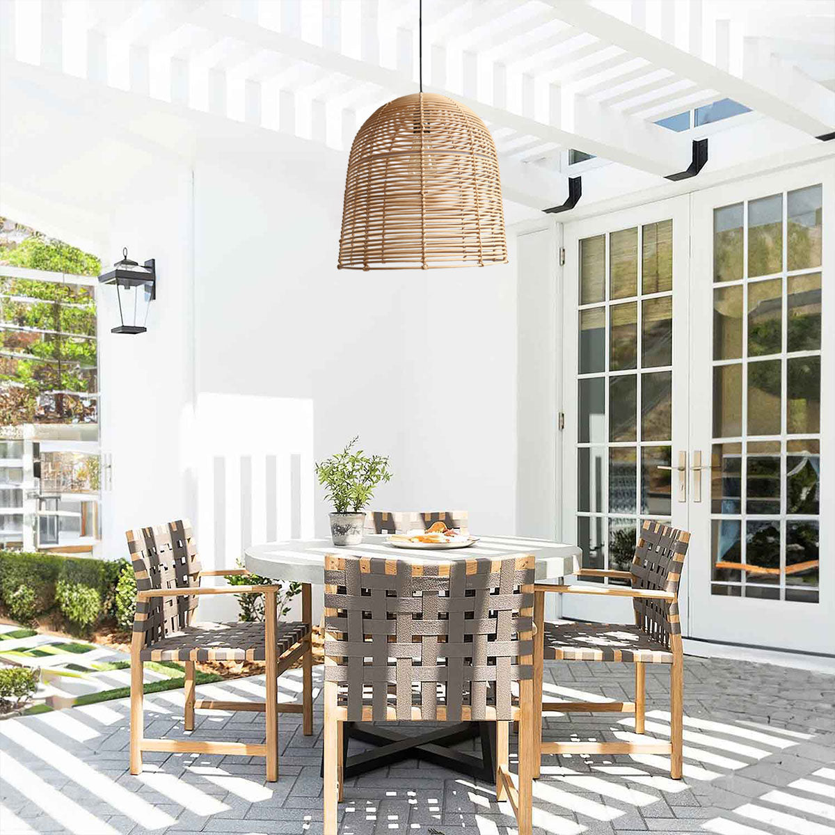 Rustic Woven Rattan and Iron Dome Pendant Light for Cozy Spaces