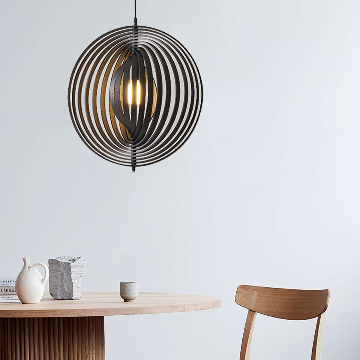 Rotating Circular Moon Wooden LED Pendant Light