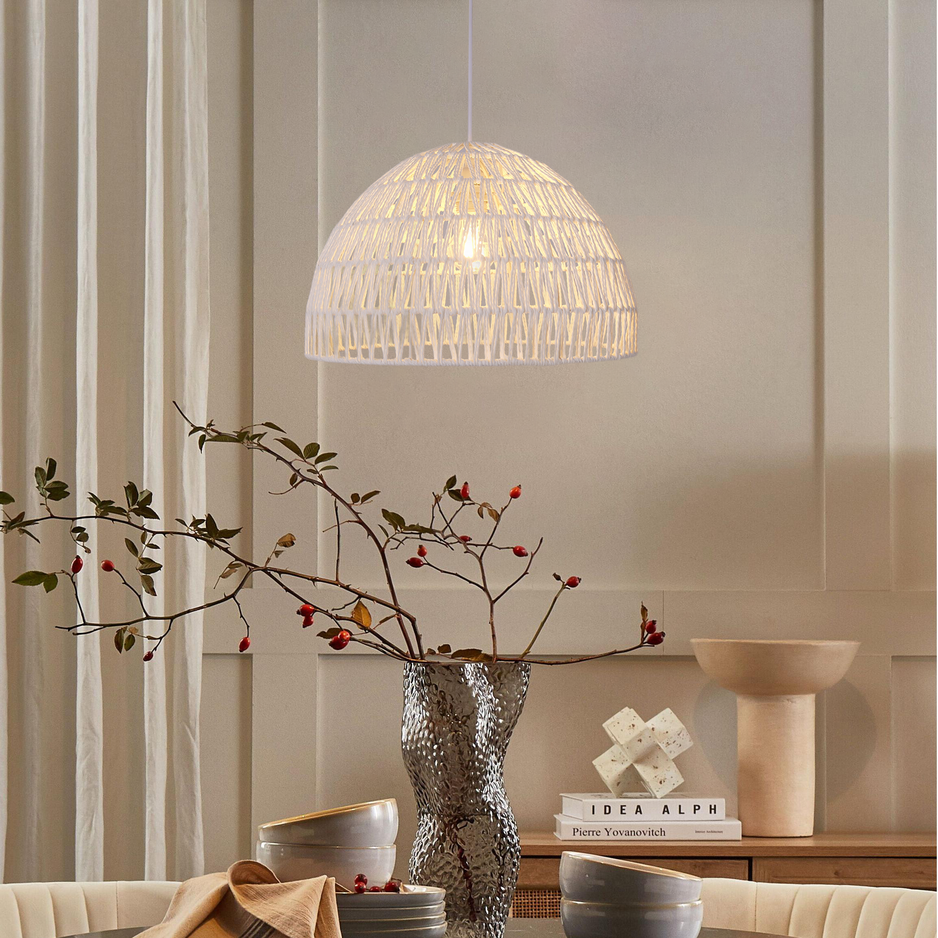 Eco Friendly Handwoven Paper Rope Pendant Light