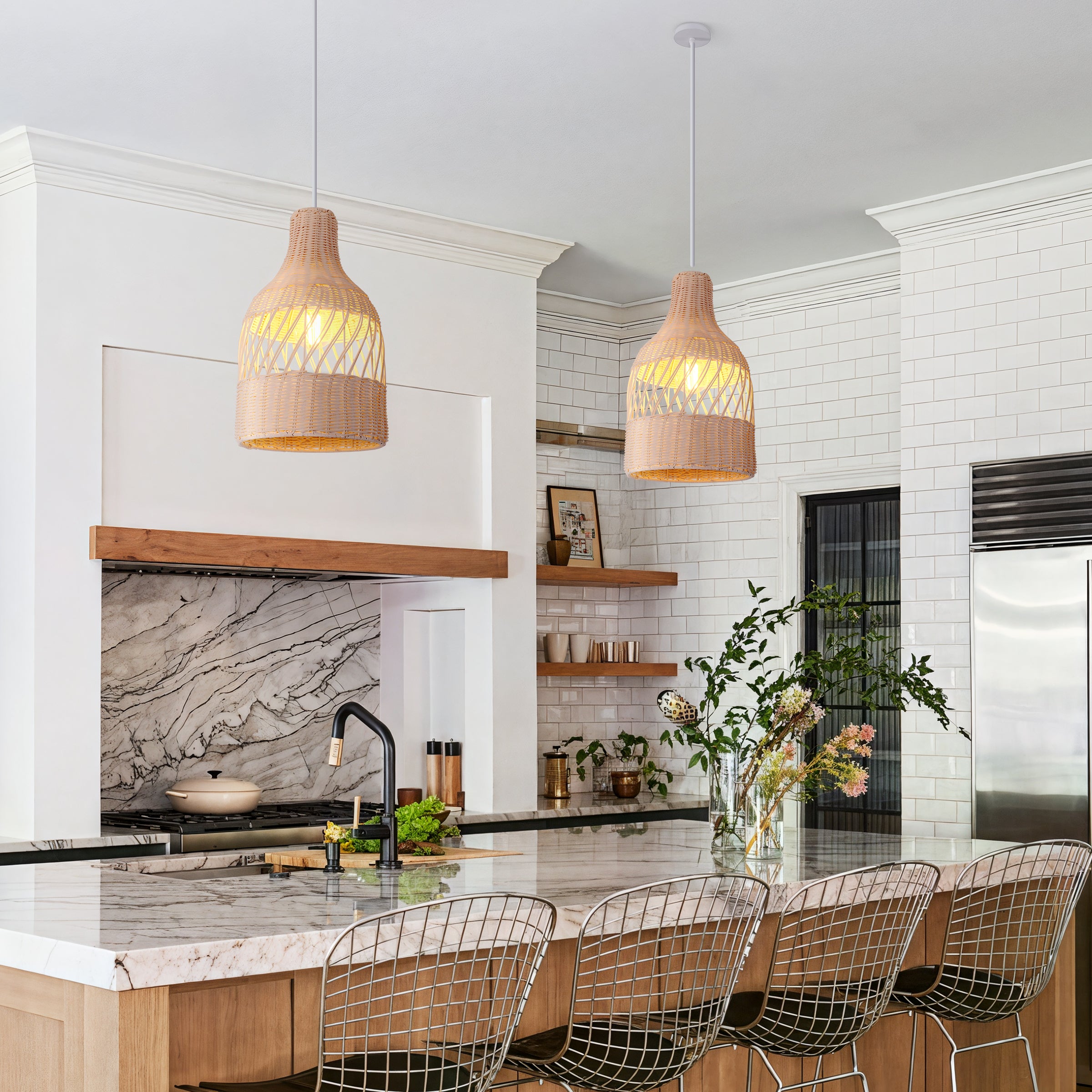 Sustainable Handwoven White Rattan Light Fixture