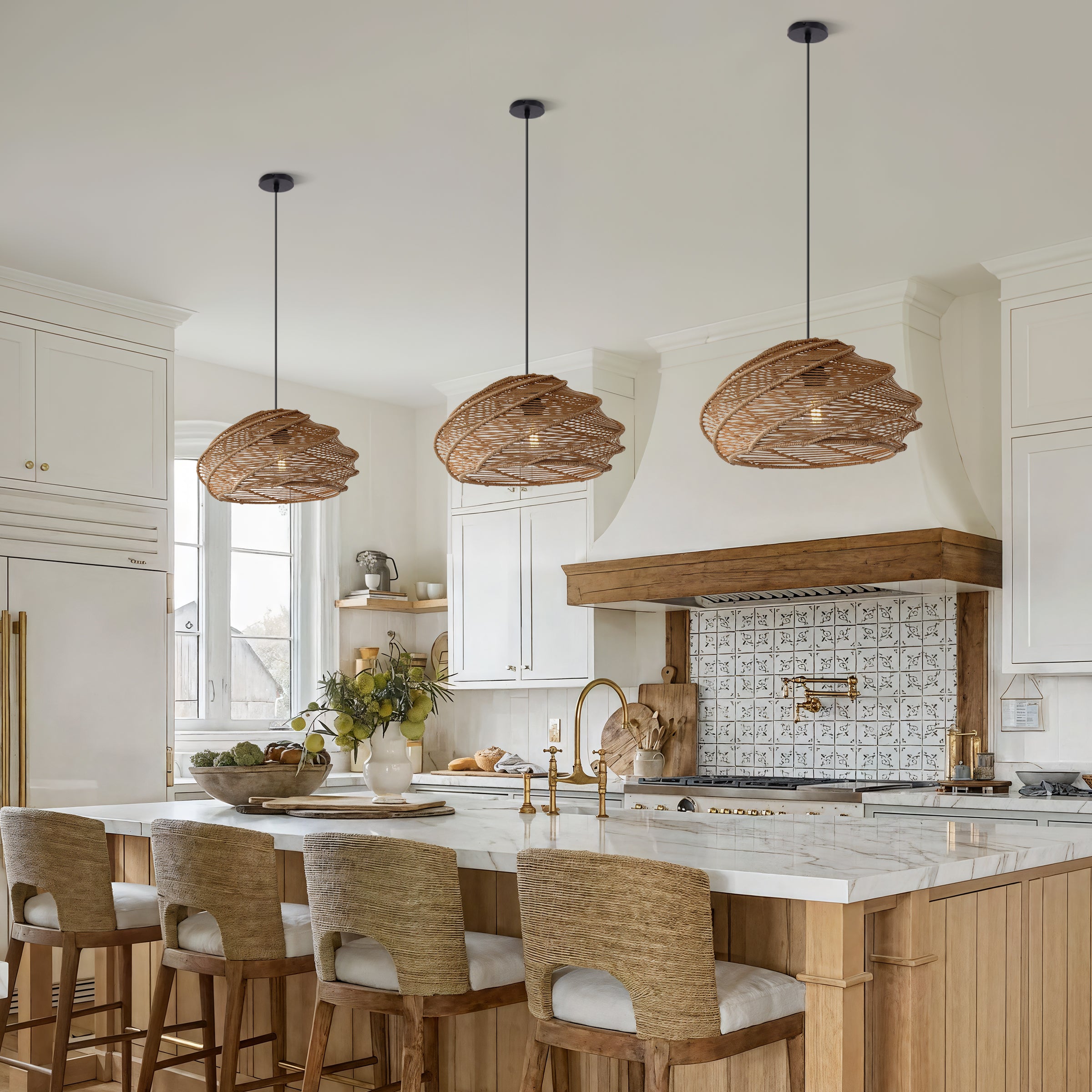Spiral Rattan Pendant Light – Handwoven Pendant Lighting for Dining Room