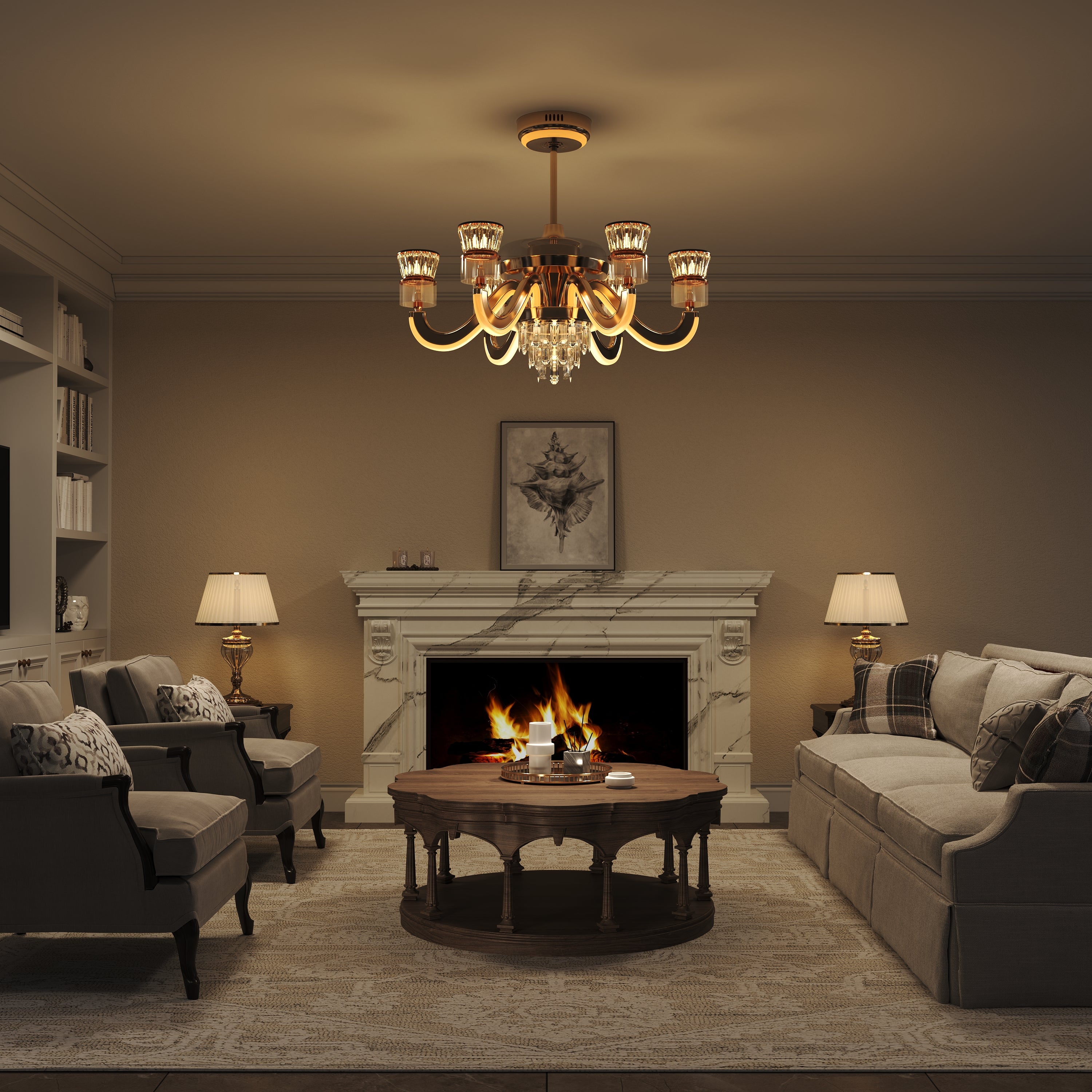 Luxurious Palace Crystal Ceiling Fan with LED Dimmable Lights