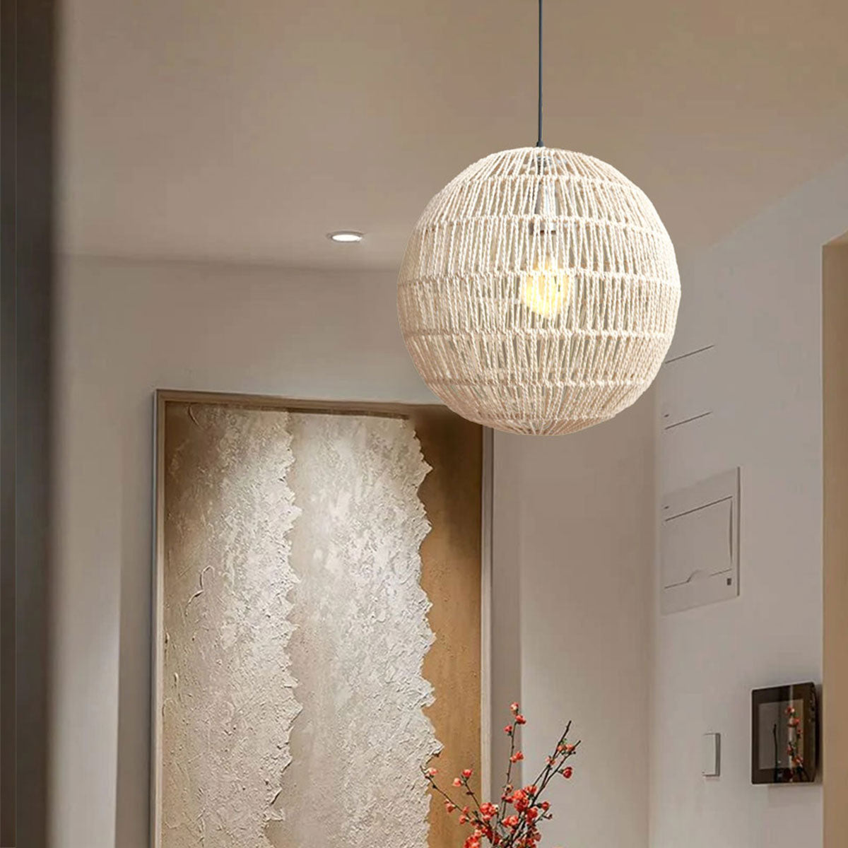 Handwoven Cotton Rope and Iron Round Pendant Light for Cozy Spaces