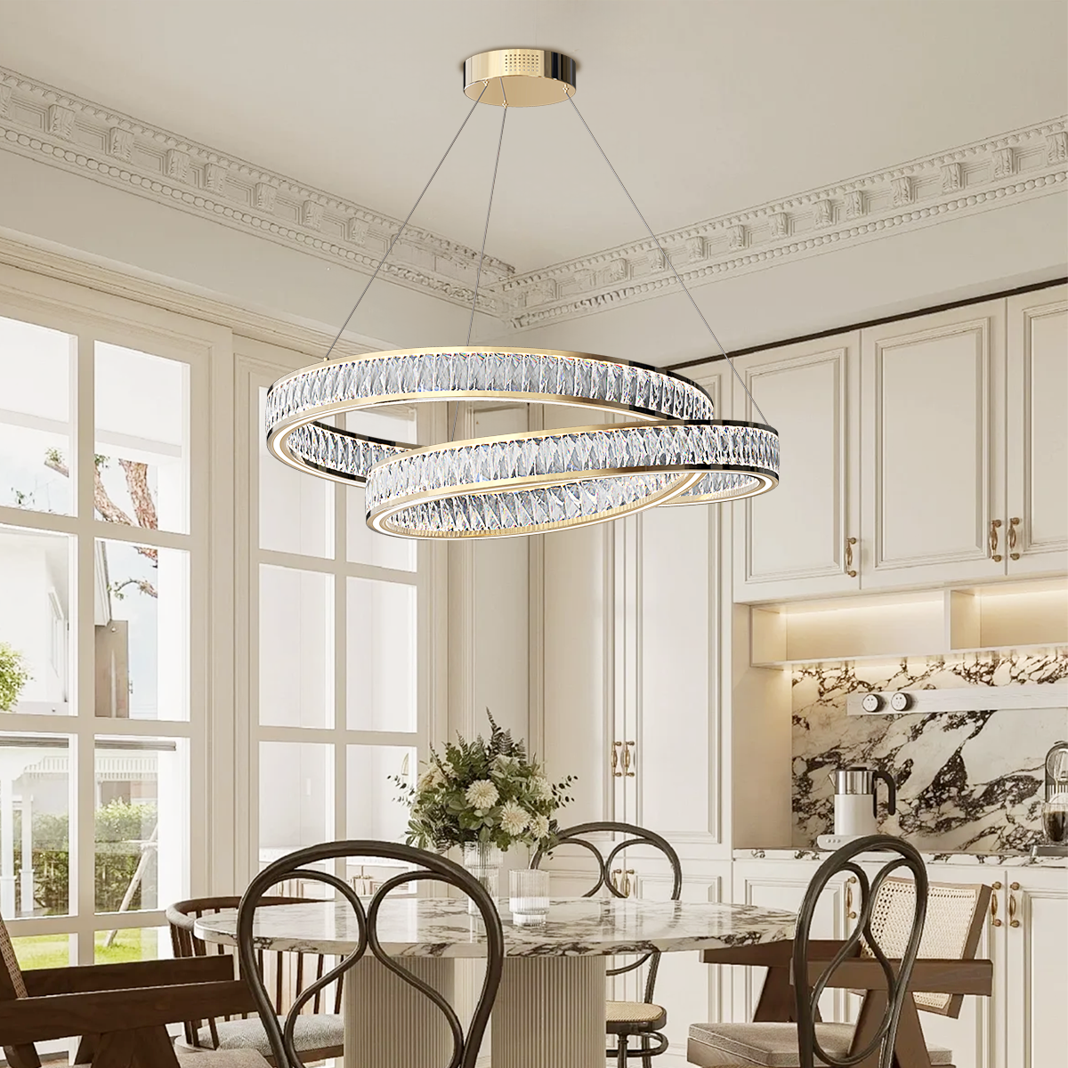 Elegant Gold Crystal Swirl Pendant Light