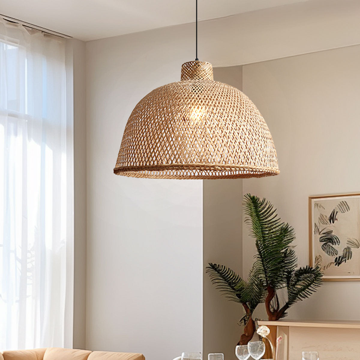 Natural Bamboo Woven Dome Pendant Light for Cozy Spaces