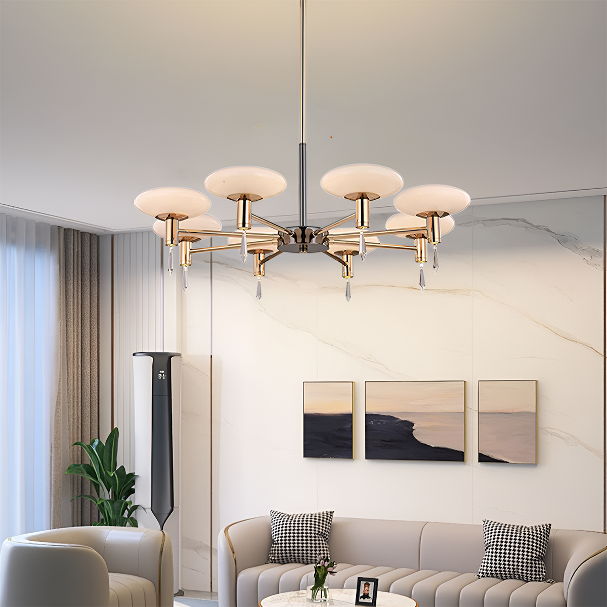 Modern Gold LED Chandelier with Glass Shades